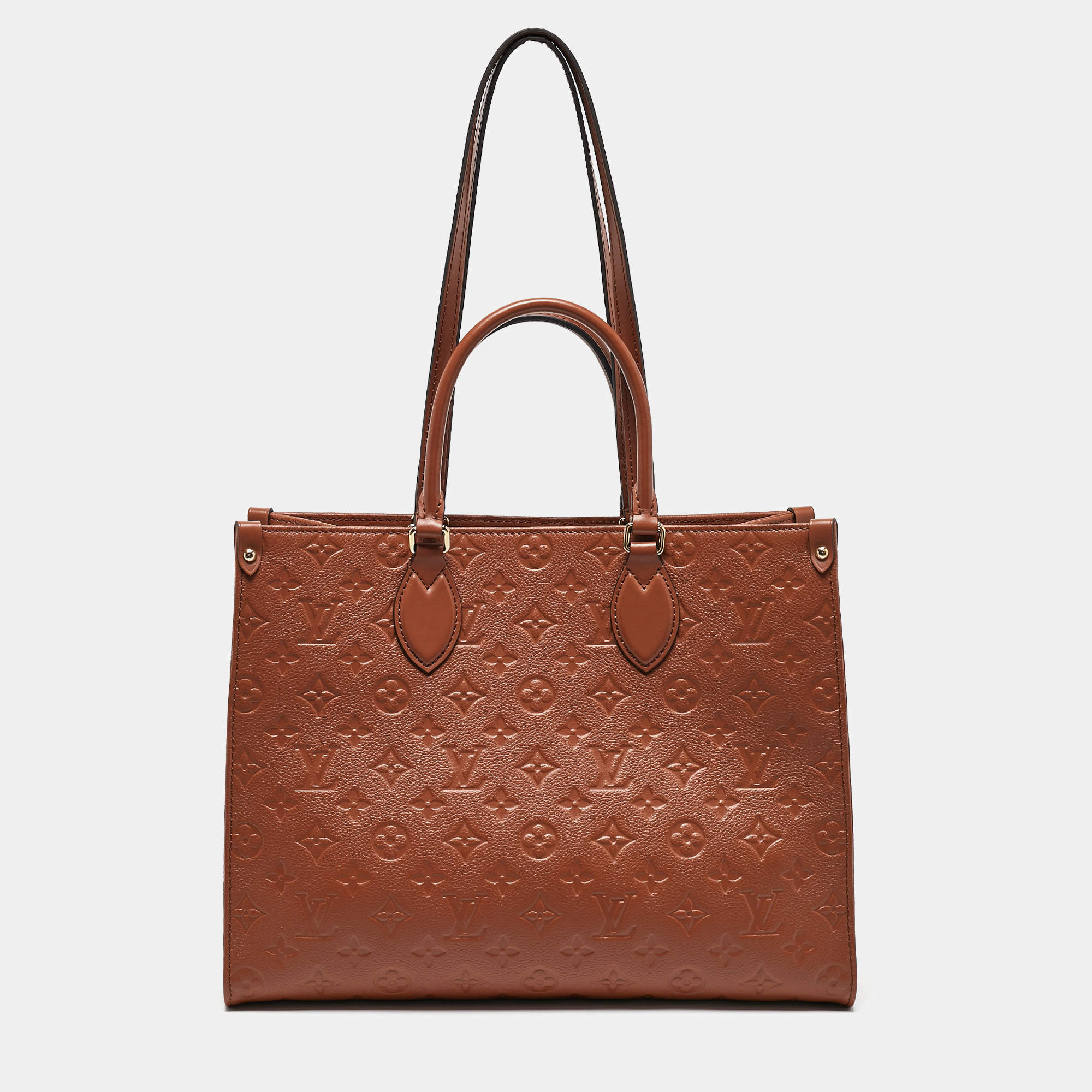 Pre Owned Louis Vuitton Cognac Monogram Empreinte Leather Onthego MM Bag