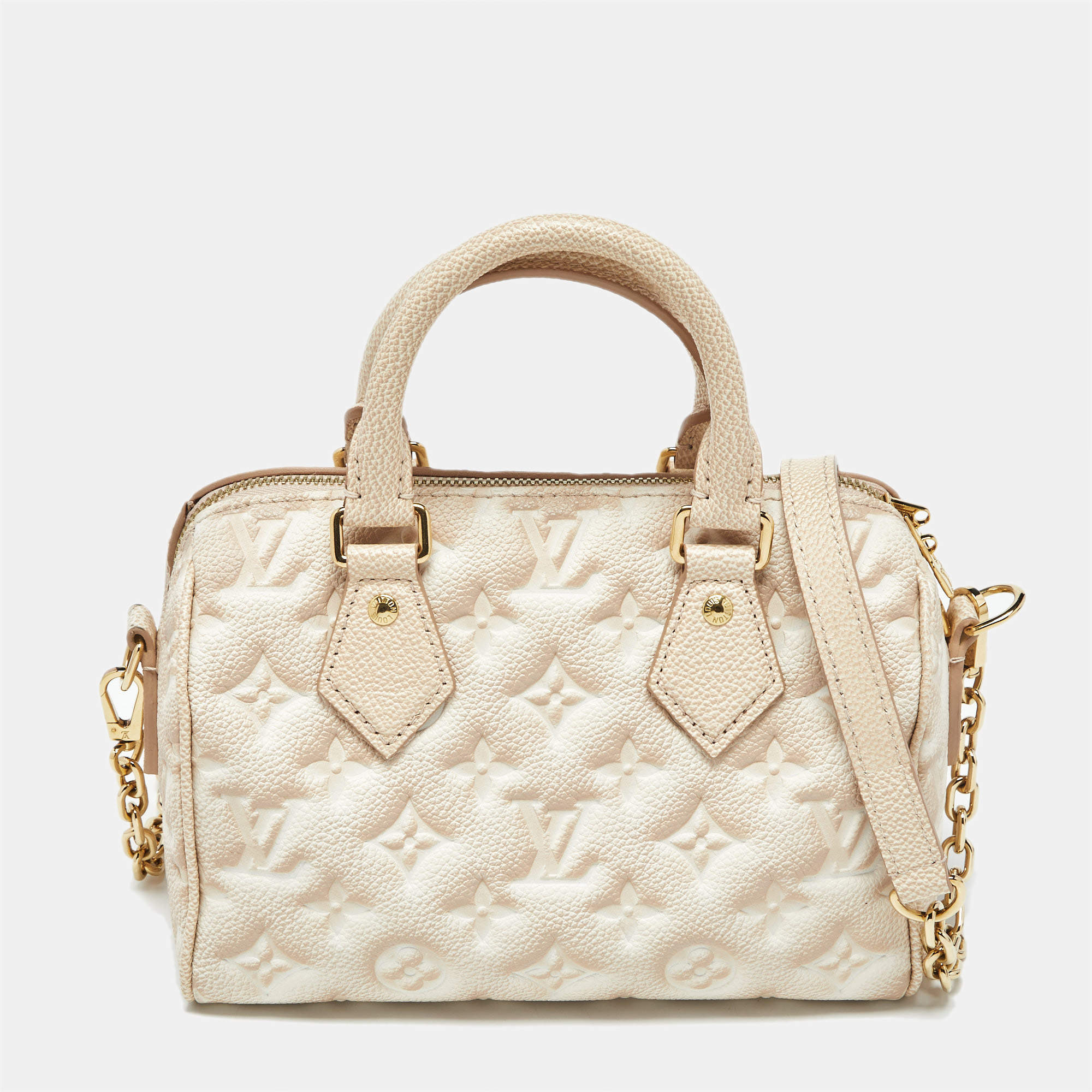 Pre Owned Louis Vuitton Beige Clair Summer Stardust Monogram Empreinte Leather Speedy Bandouliere 20 Bag