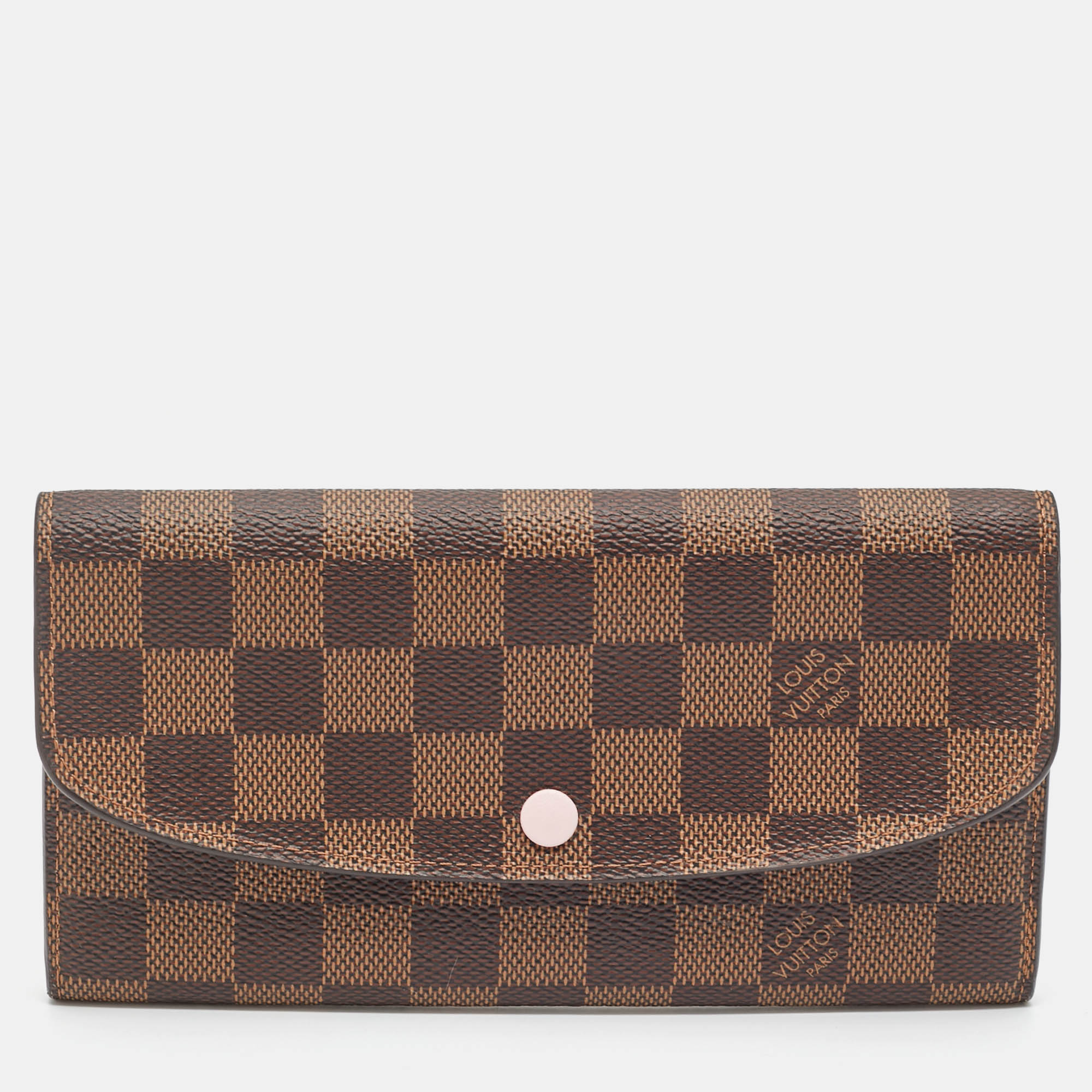 Pre Owned Louis Vuitton Rose Ballerine Damier Ebene Canvas Emilie Wallet