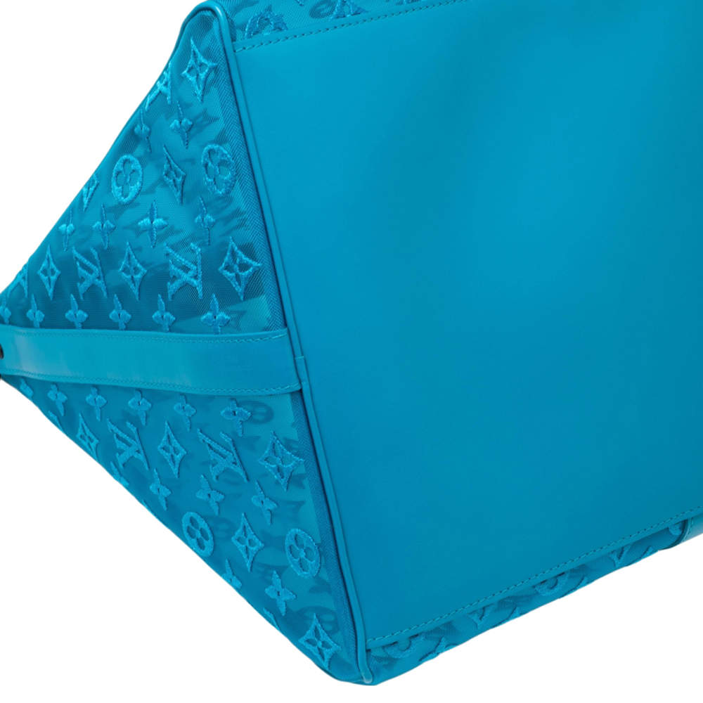 LOUIS VUITTON Mesh Keepall Triangle 50 Boston Bag Turquoise Blue