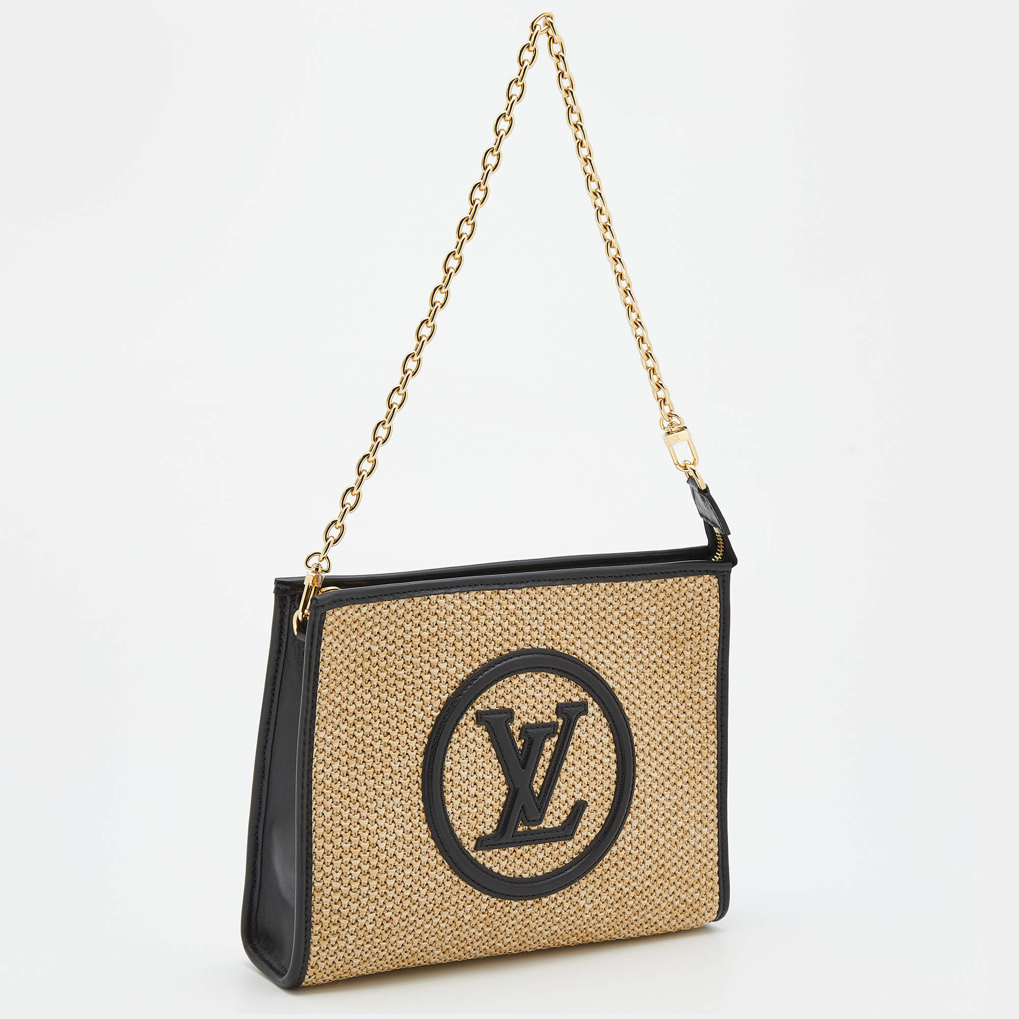 Louis Vuitton Beige/Black Raffia And Leather Toiletry Pouch On Chain Bag