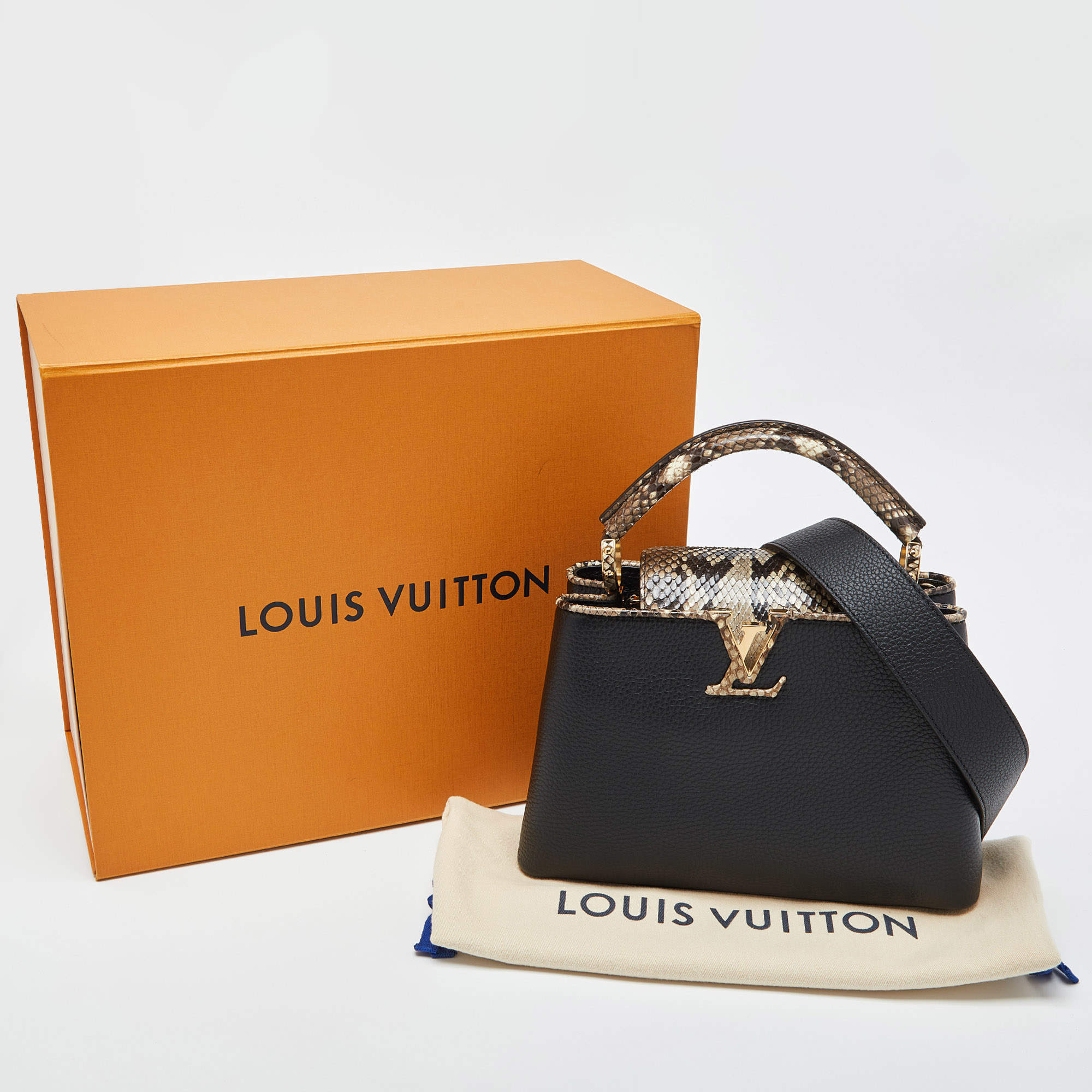 Louis Vuitton Black Leather & Python Capucines MM ○ Labellov