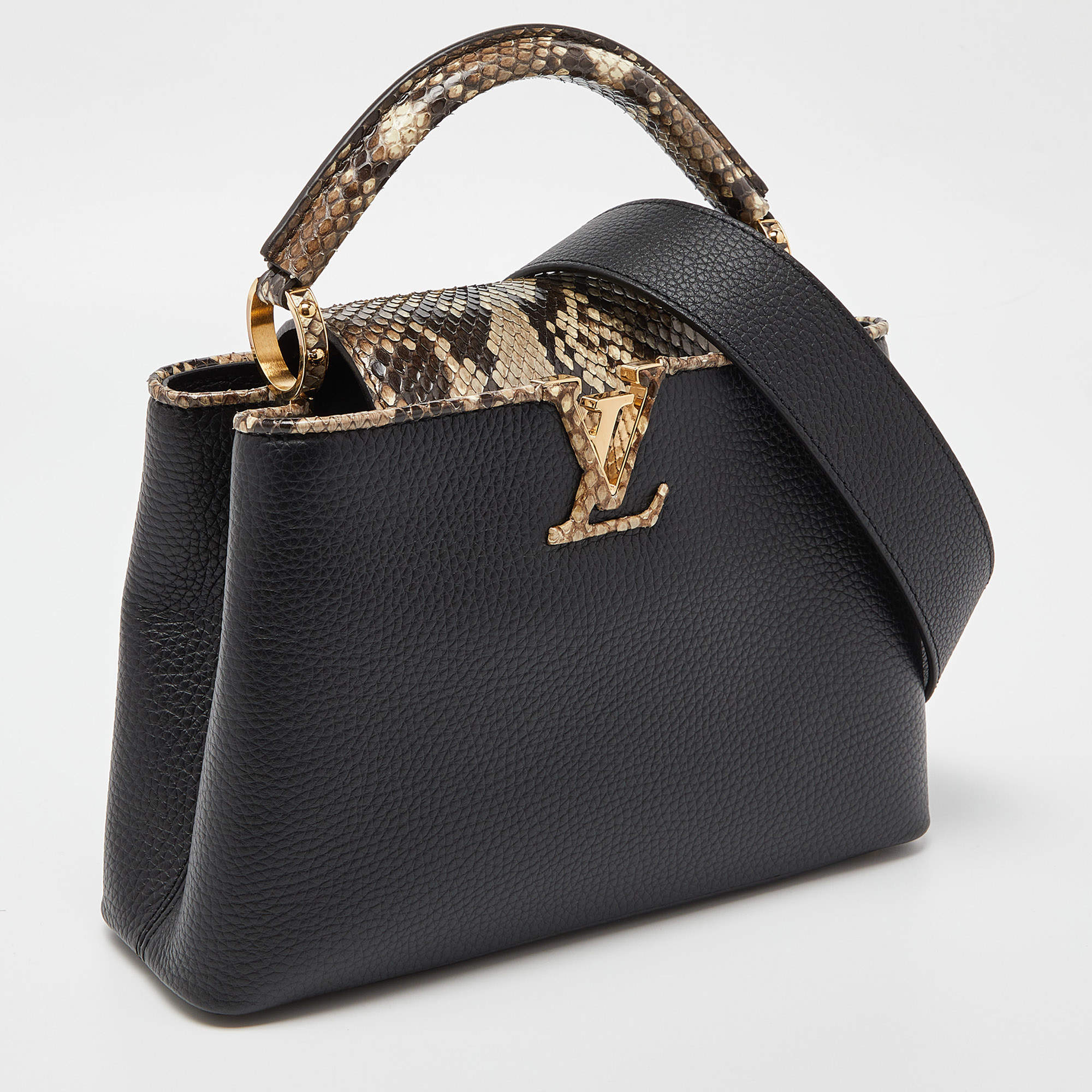 Louis Vuitton Mini Python-Trimmed Taurillon Capucines w/ Strap - Black  Handle Bags, Handbags - LOU755780