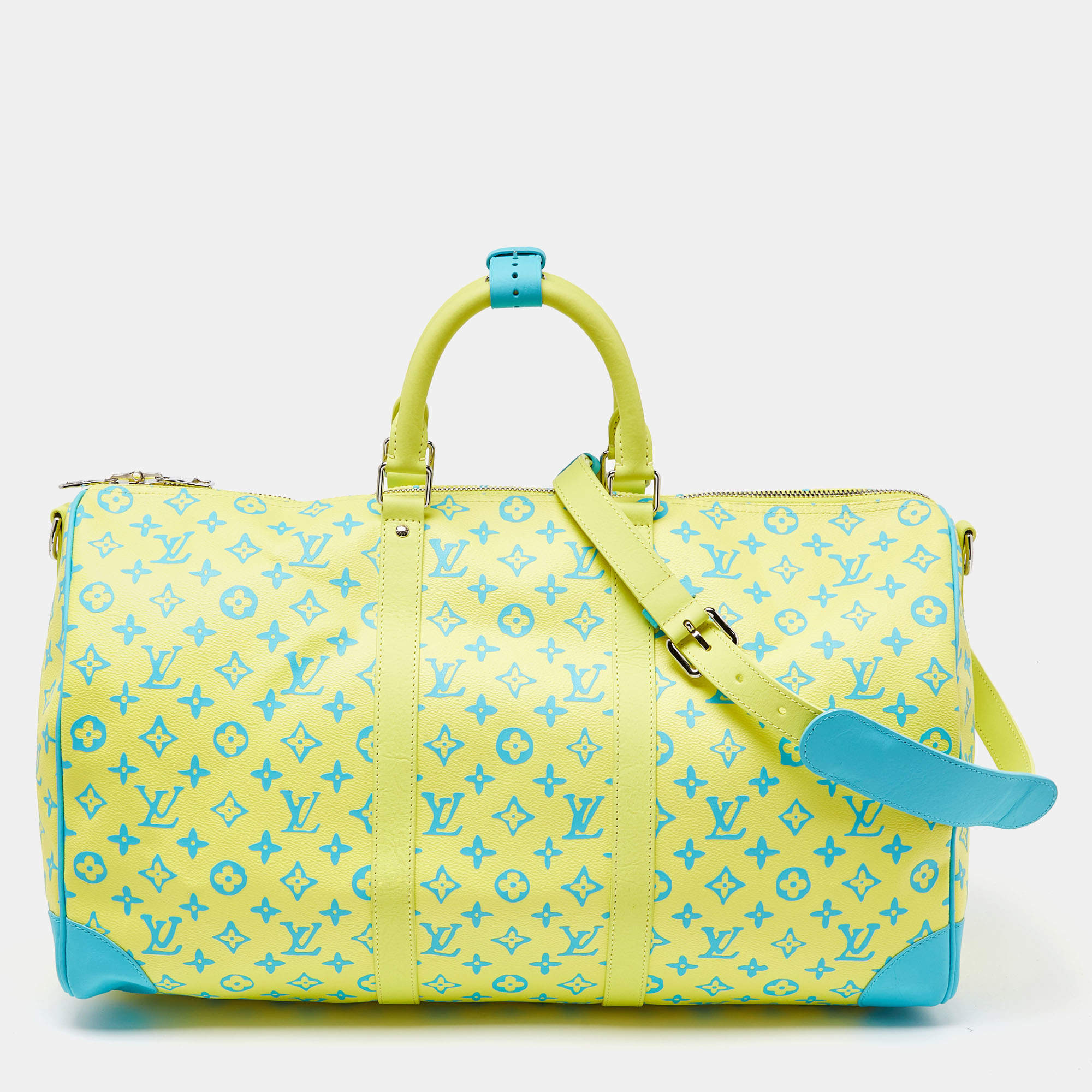 Louis Vuitton Keepall Bandouliere 45 Teal Blue in Cowhide Leather with  Silver-tone - US