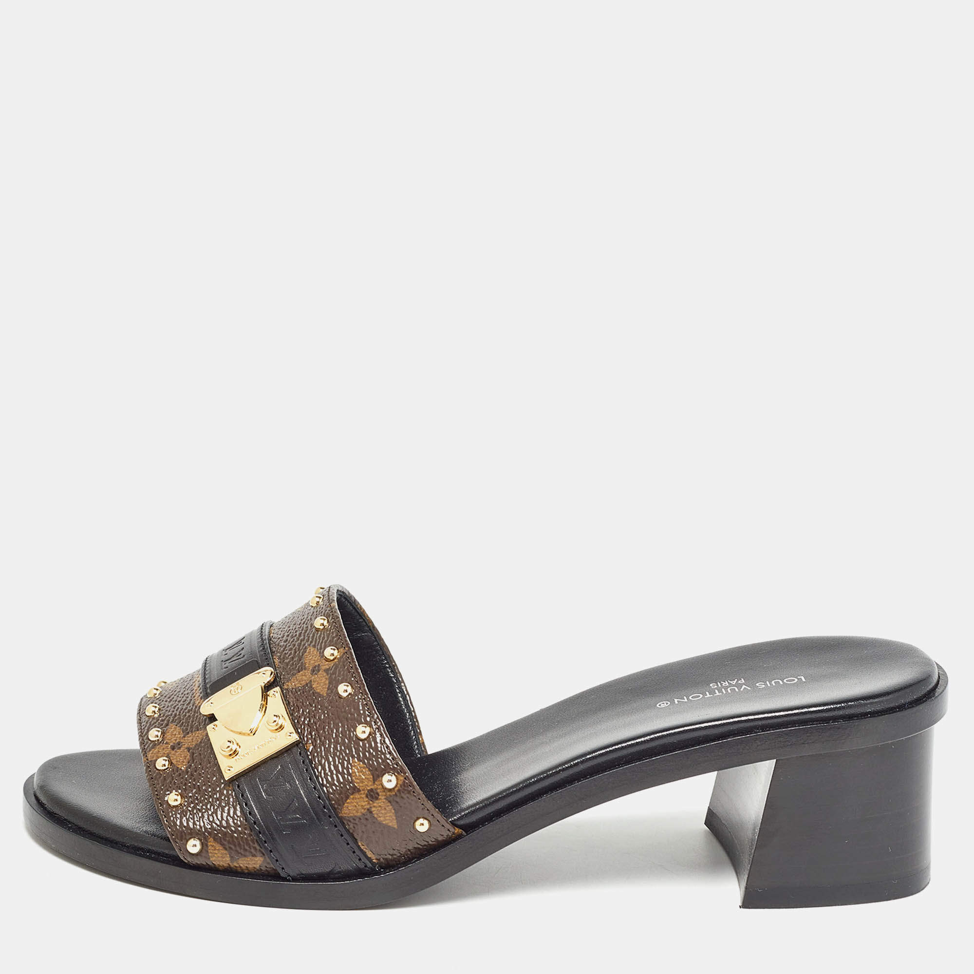 Louis Vuitton Brown/Black Monogram Canvas Slides Size 36