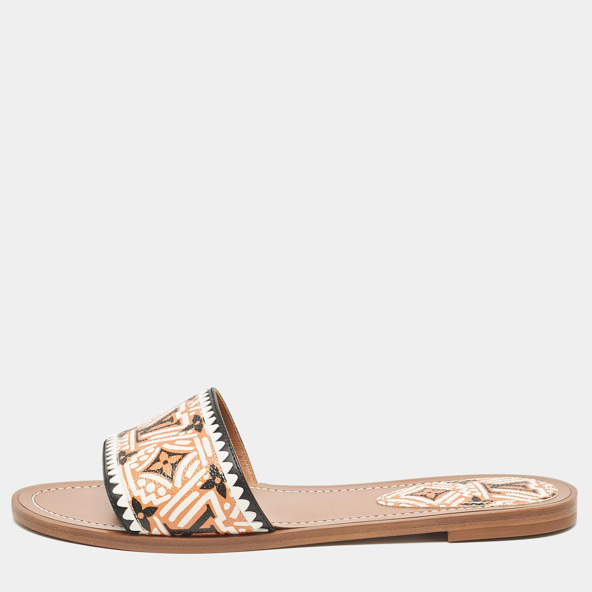Louis Vuitton Tricolor Monogram Canvas Crafty Lock It Flat Slides Size 40
