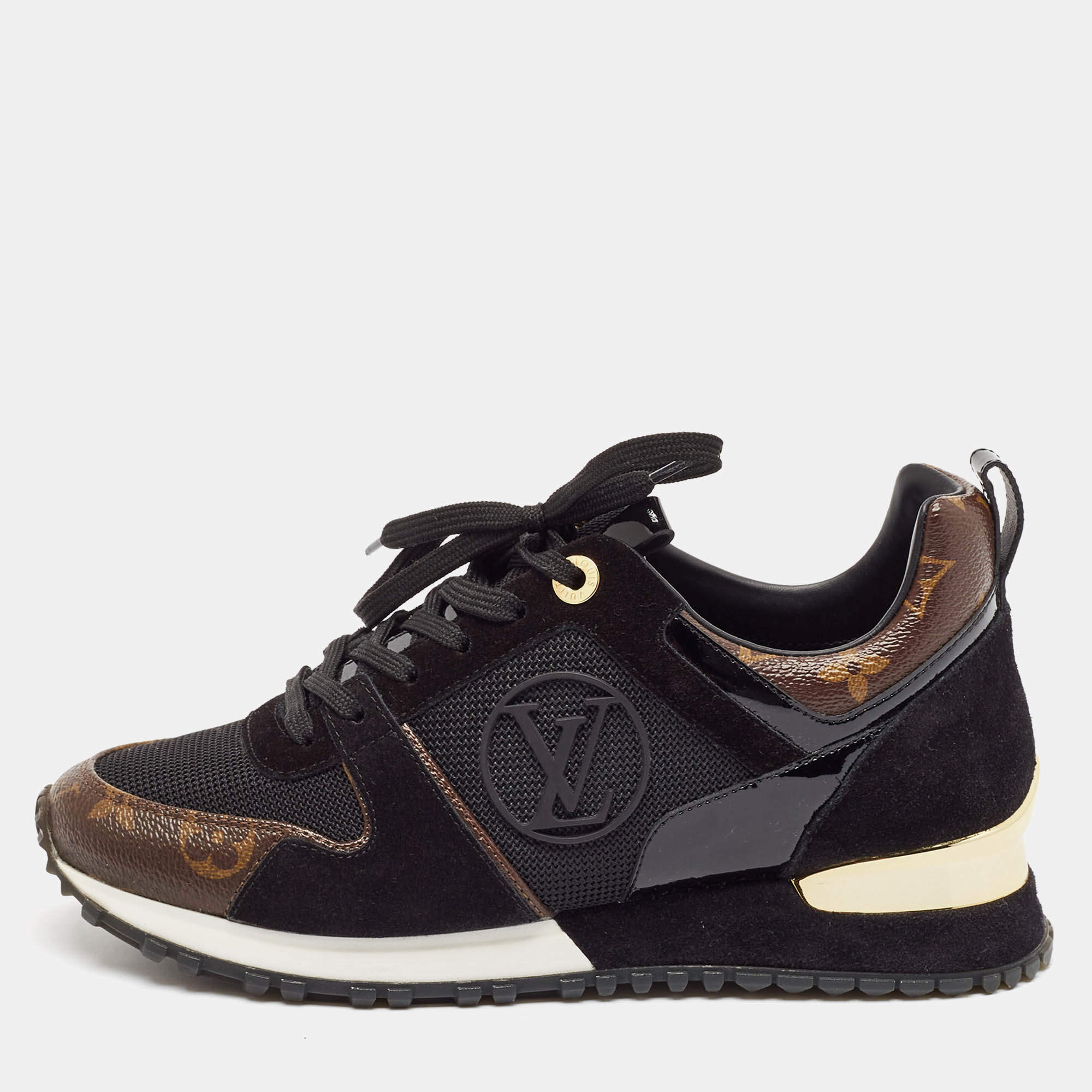 Louis Vuitton Black Canvas and Suede Run Away Lace Up Sneakers Size 36.5
