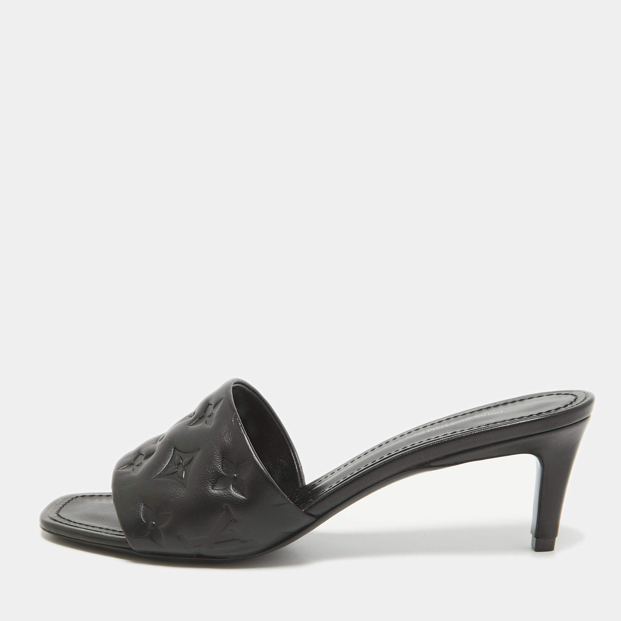 Louis Vuitton Black Leather Revival Slide Sandals Size 39.5