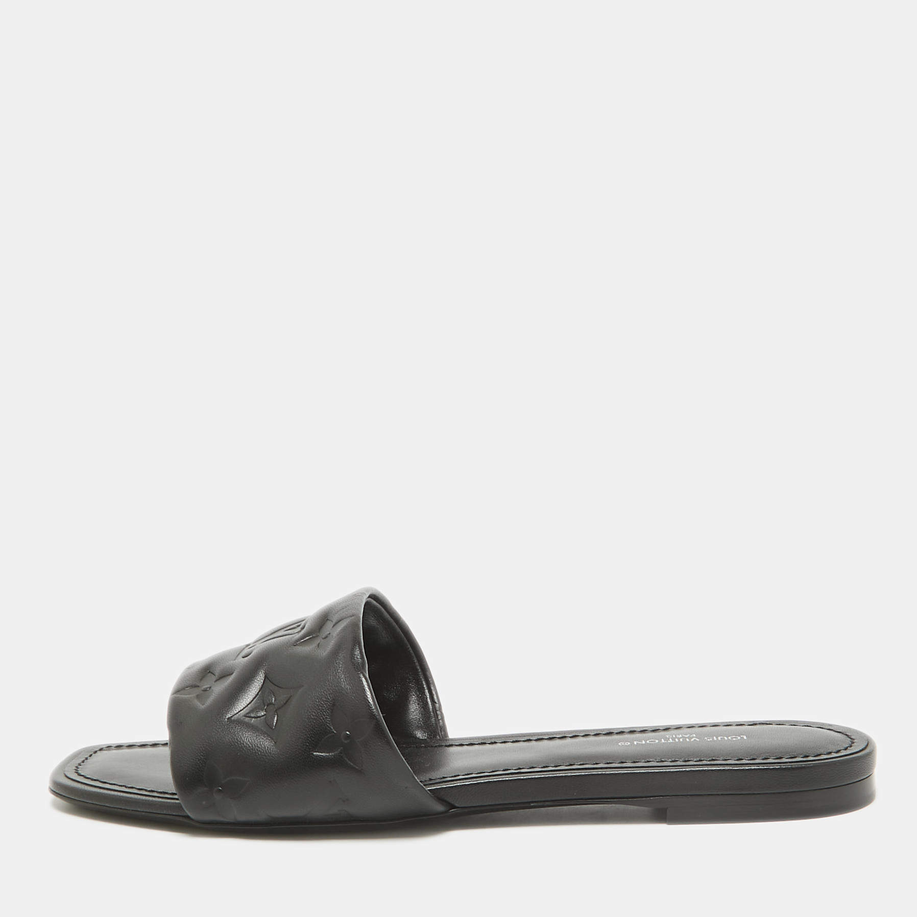 Pre Owned Louis Vuitton Black Leather Revival Flat Sandals Size 38