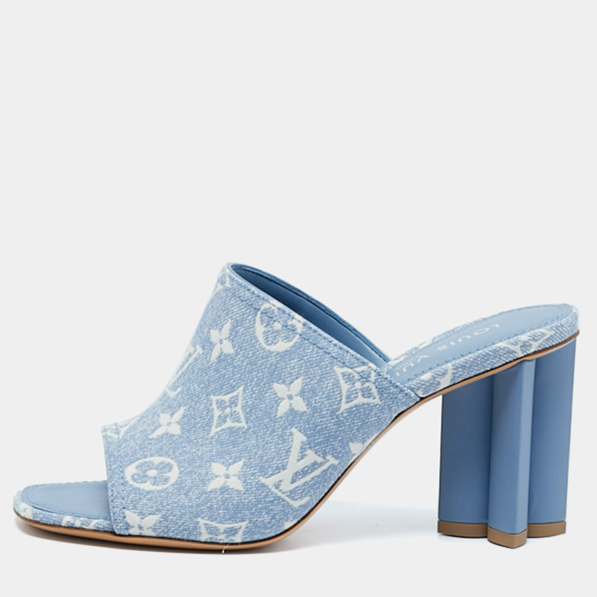 Louis Vuitton Blue Monogram Denim Mules Size 39