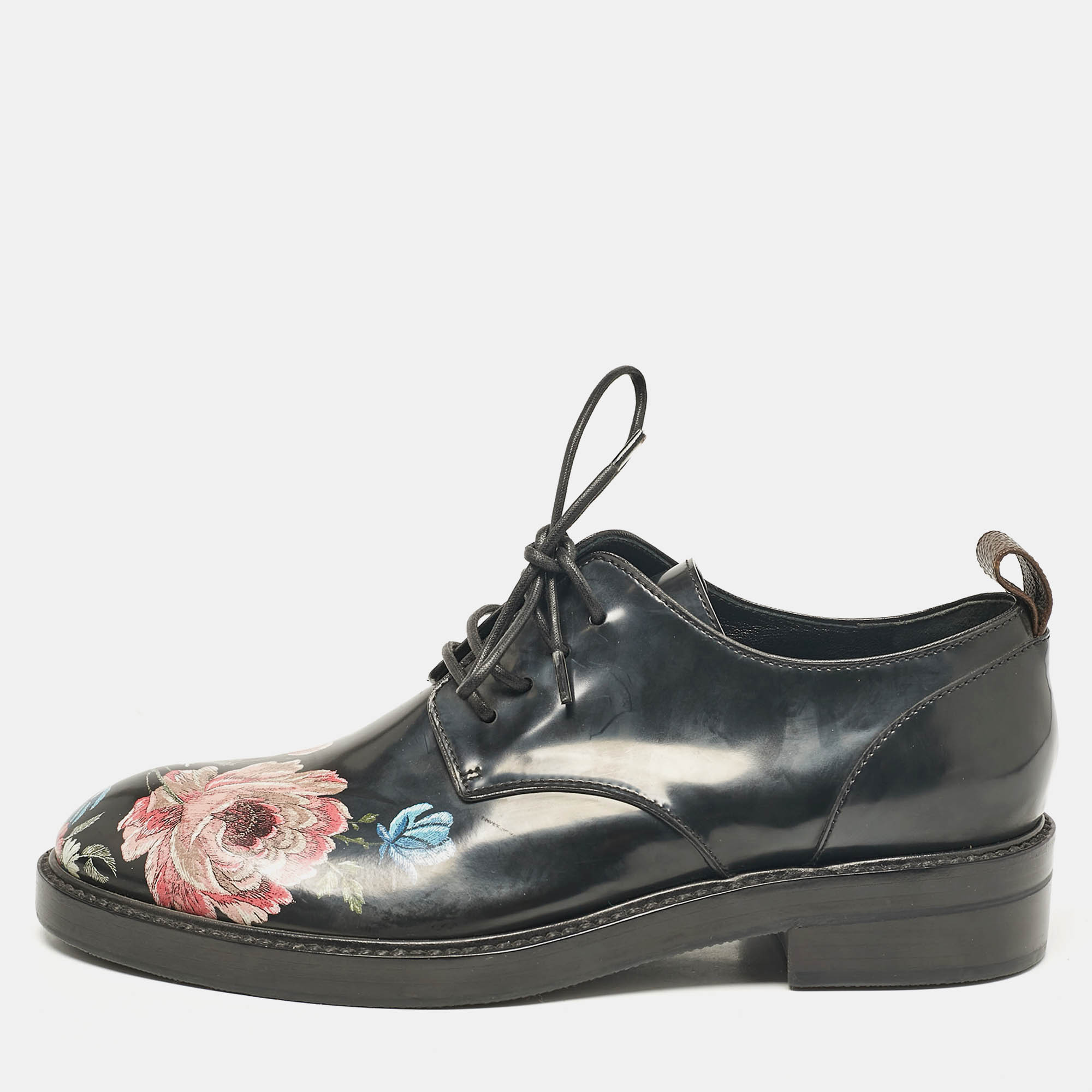 Pre Owned Louis Vuitton Black Patent Leather Oxfords Size 37.5