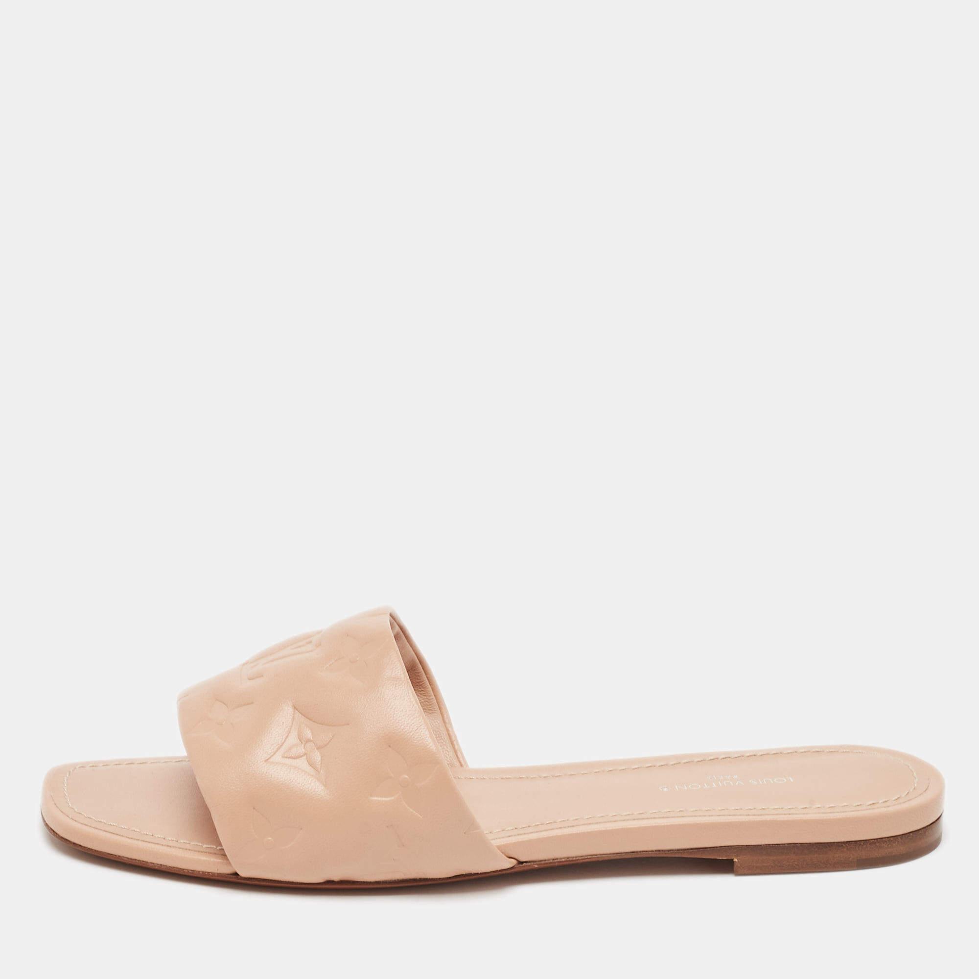 Louis Vuitton Light Pink Monogram Embossed Leather Revival Flat Slides Size 38