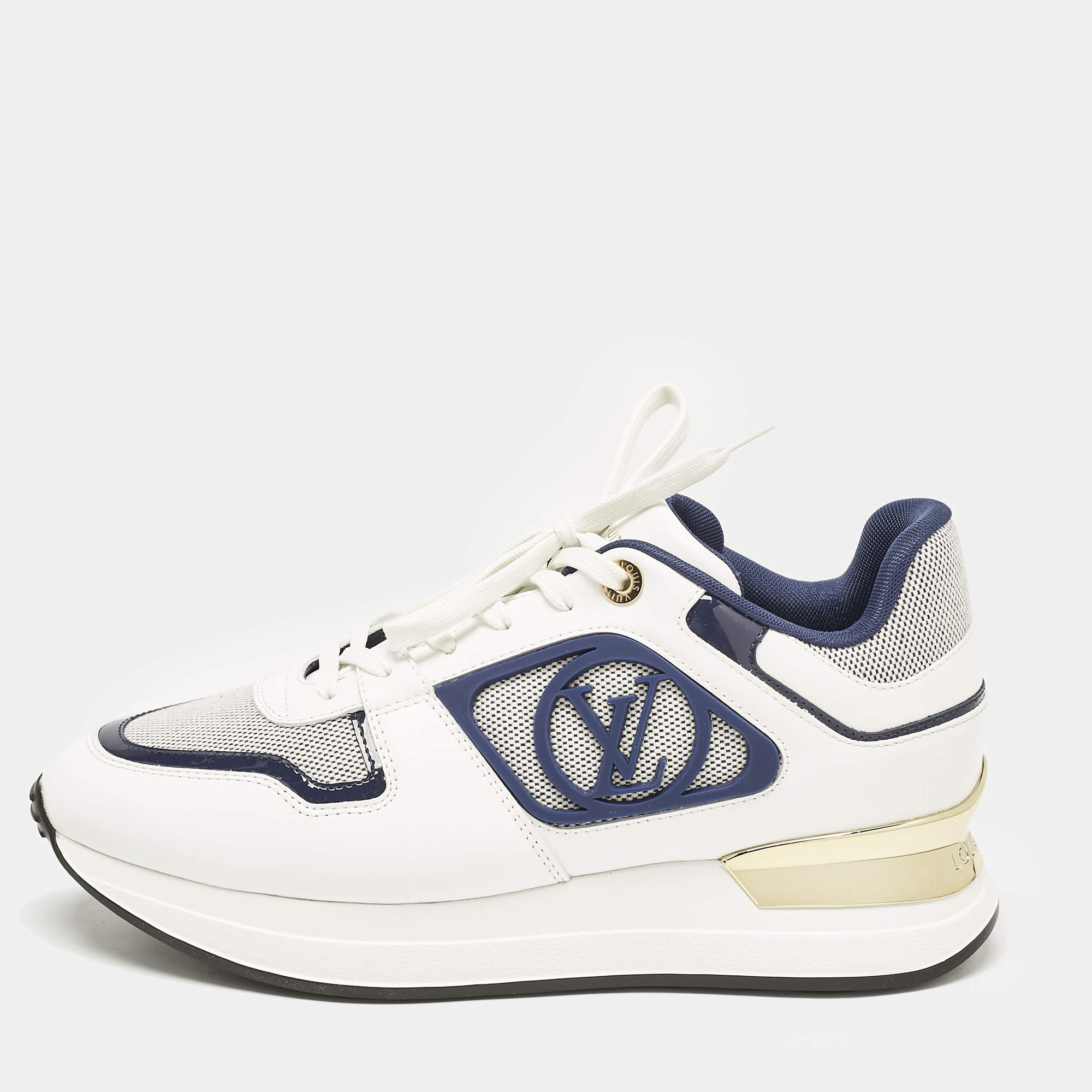 Louis Vuitton White/Navy Blue Leather and Canvas Neo Run Away Sneakers Size 39