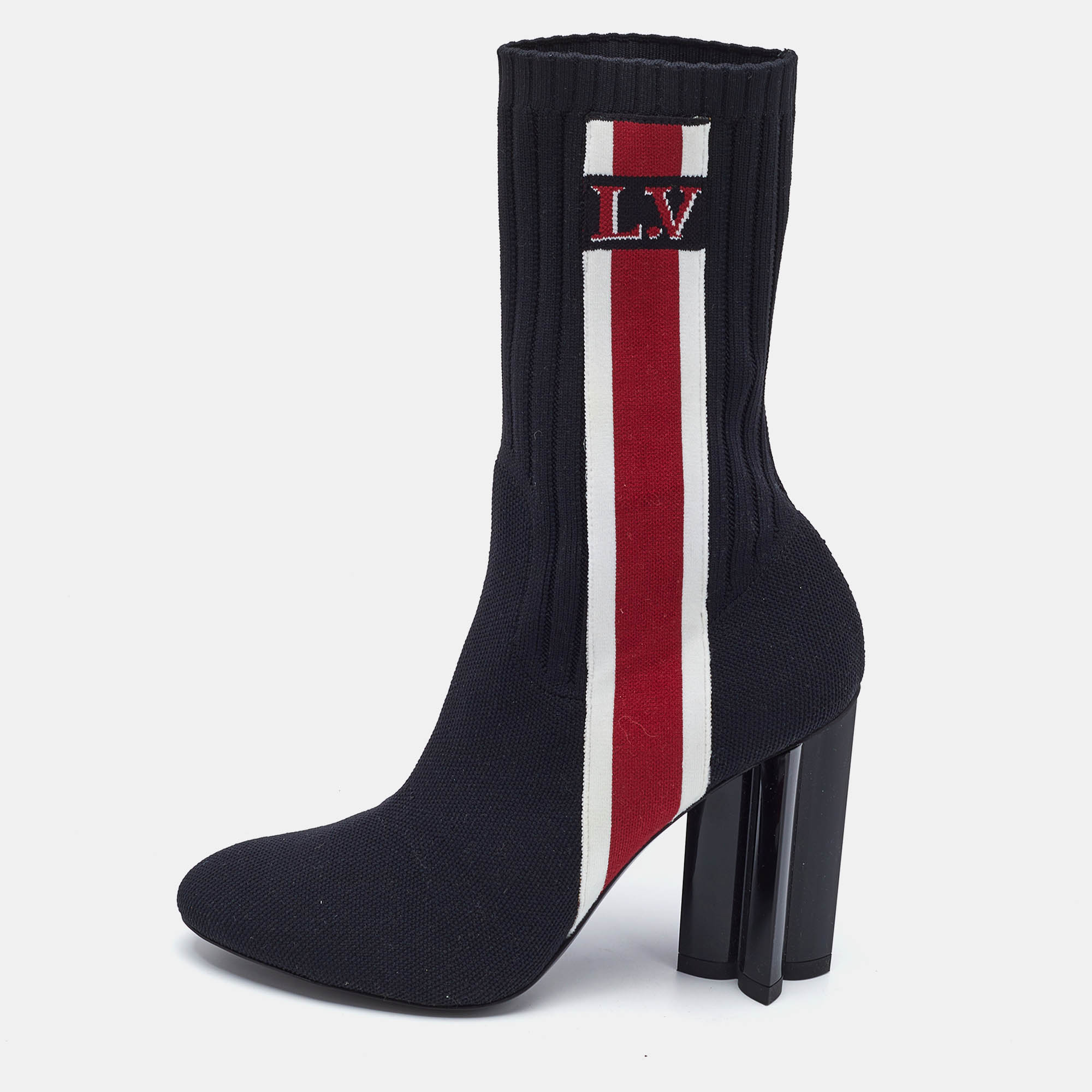 Louis Vuitton Black Knit Fabric LV Black Heart Sock Ankle Boots Size 37