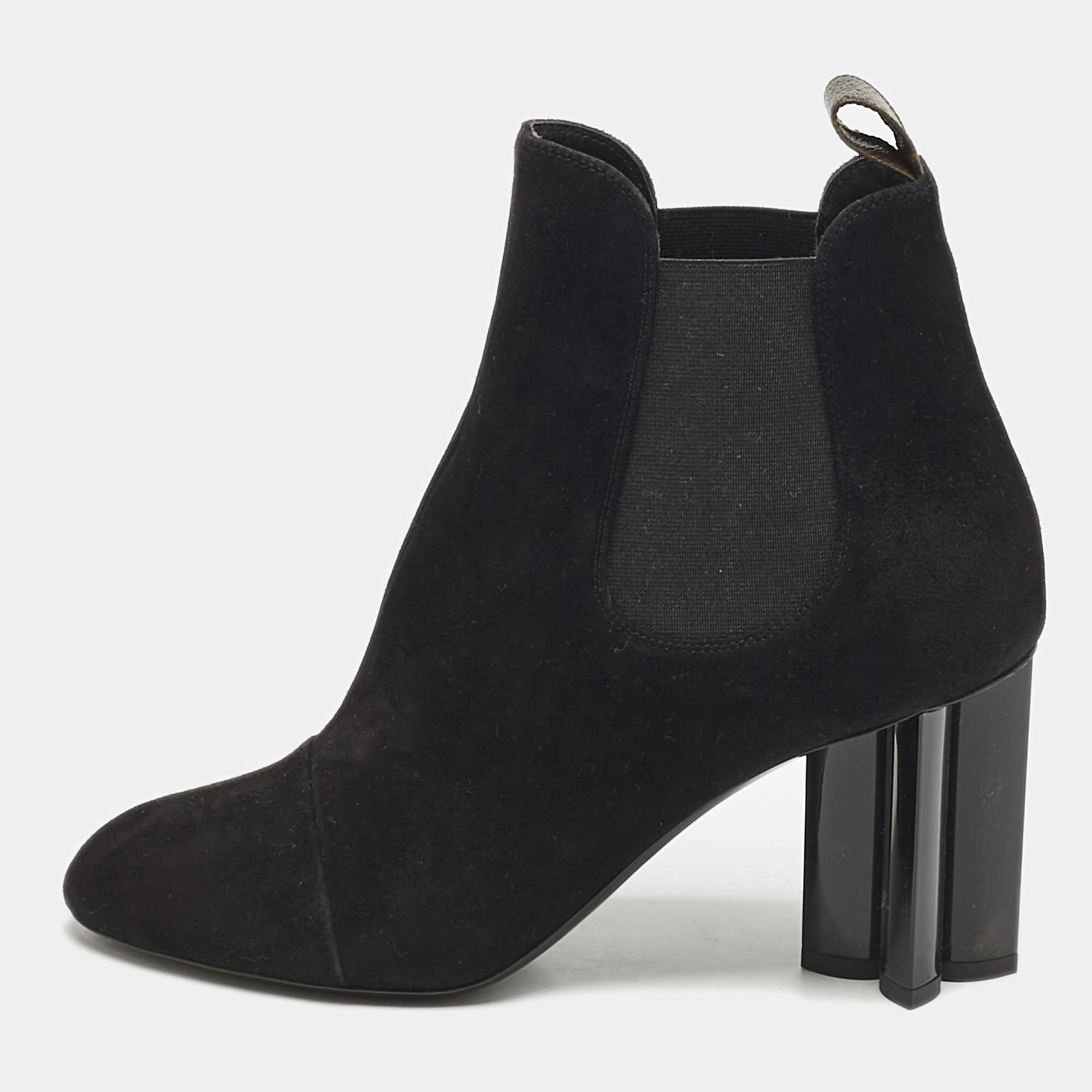 Pre Owned Louis Vuitton Black Suede Uniform Ankle Boots Size 38.5
