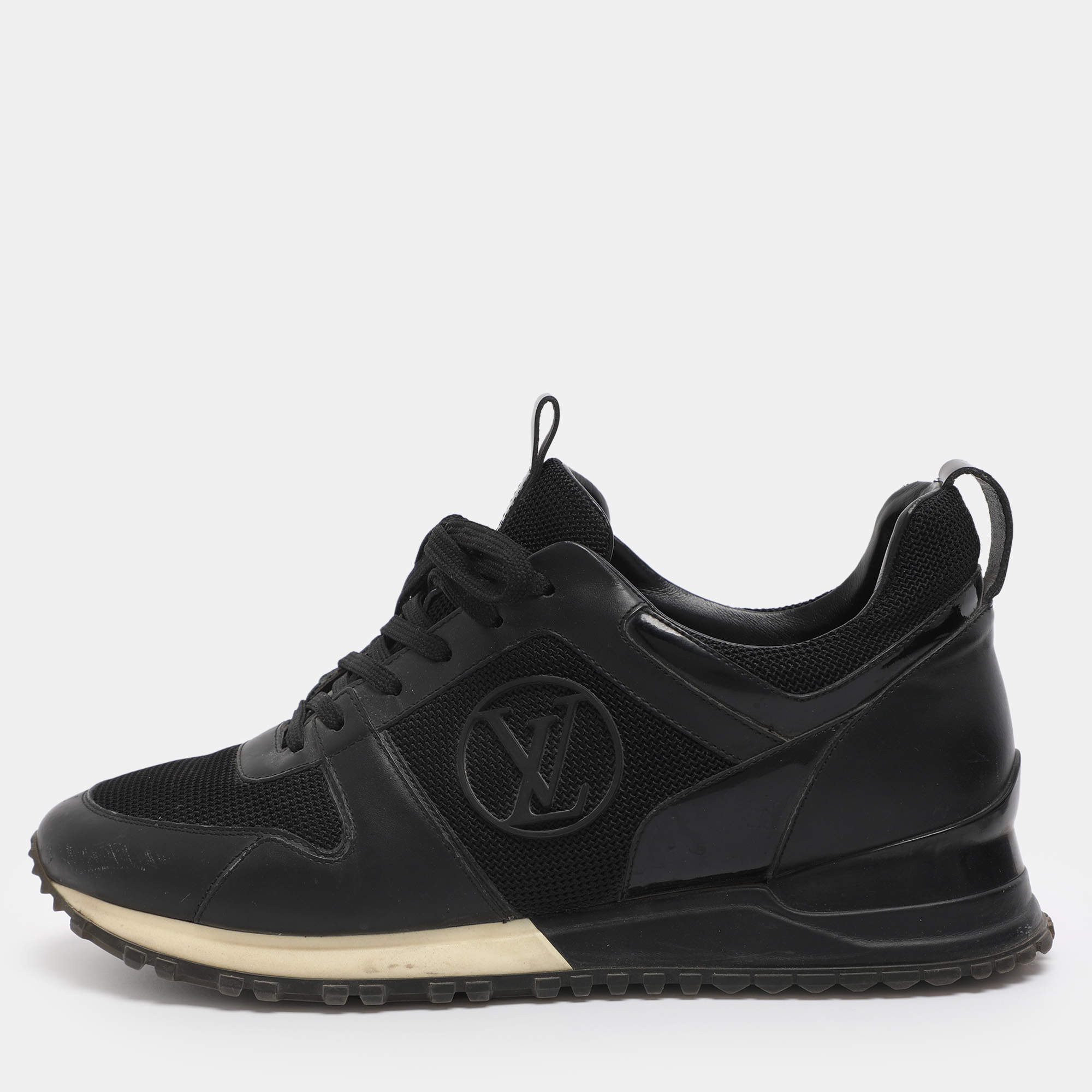 Pre Owned Louis Vuitton Run Away Size 39 Black Leather and Mesh Low Top Sneakers