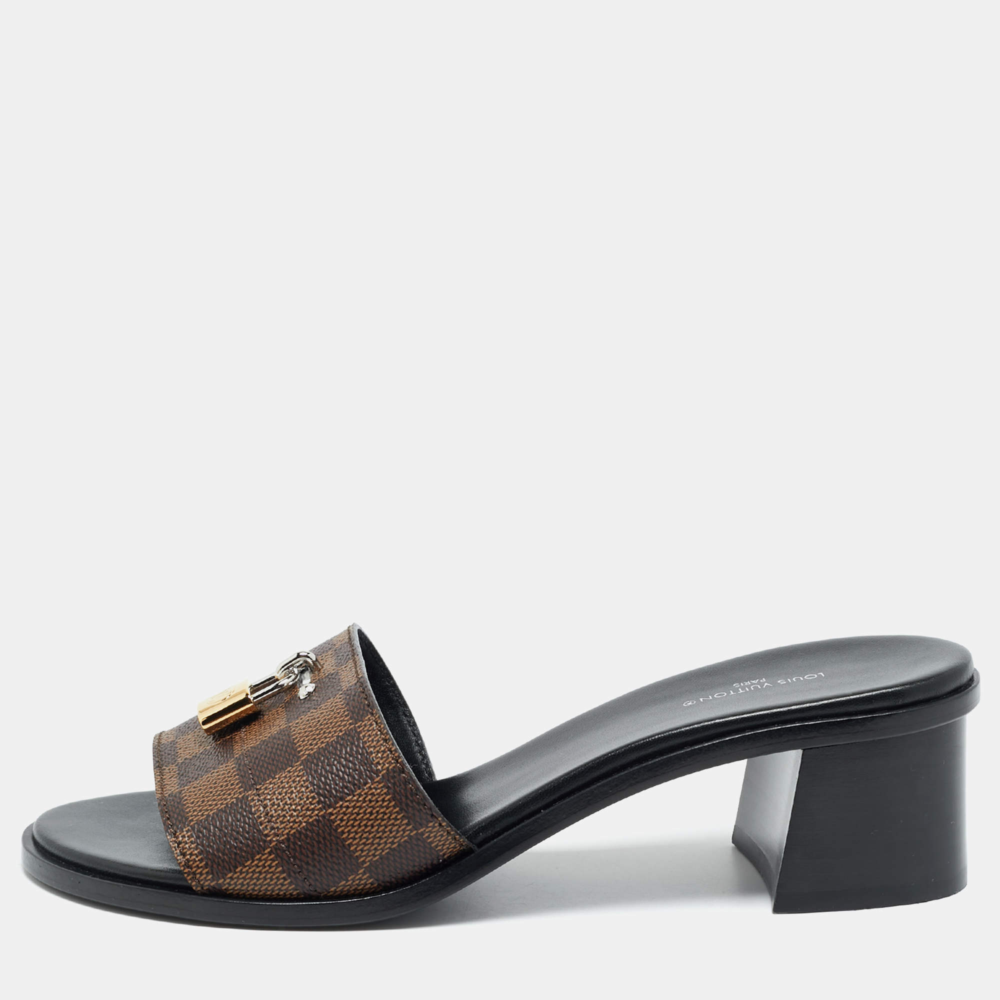 مملوكة مسبقًا Louis Vuitton Lock It Size 39 Brown Demier Canvas Slide Sandals