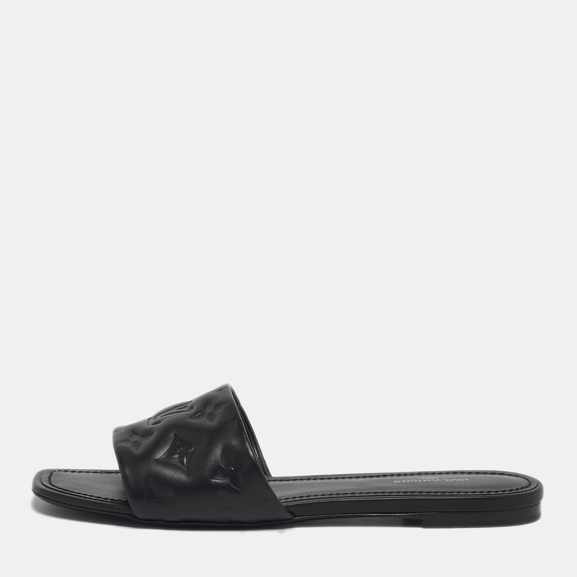 مملوكة مسبقًا Louis Vuitton Revival Size 38 Black Monogram Leather Flat Slide