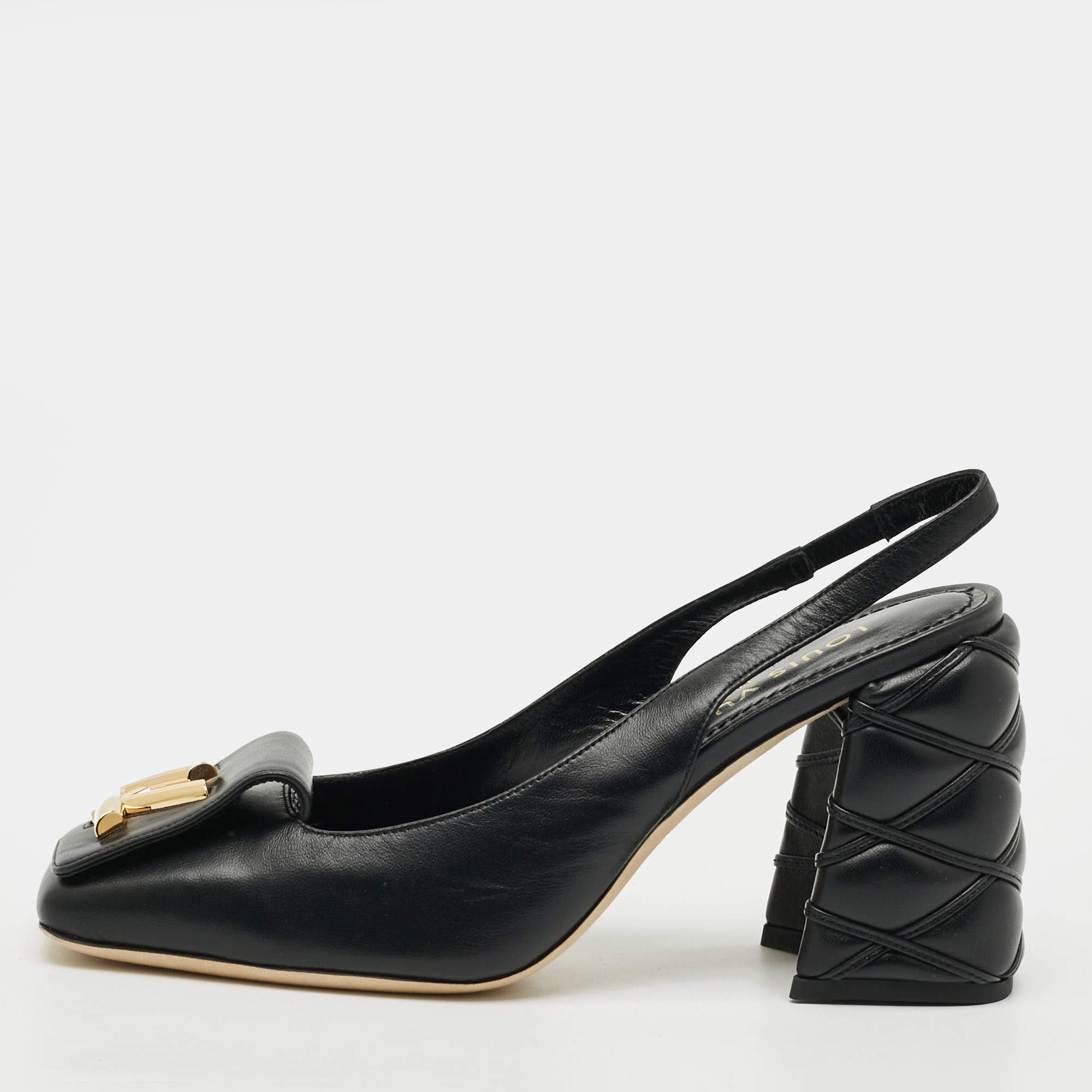 مملوكة مسبقًا حذاء كعب عالي لوي فيتون شيك سير مطاطي جلد أسود مقاس 38.5