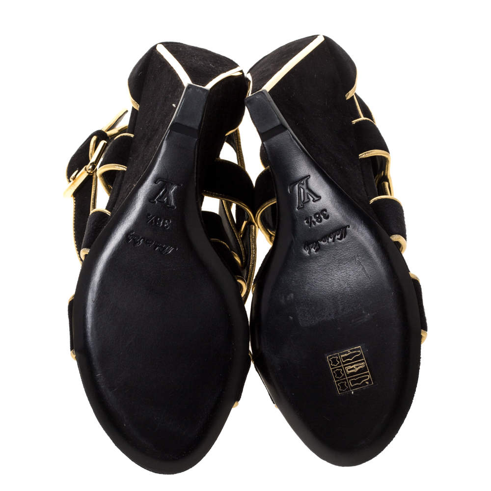 Louis Vuitton Leather sandals, fringe, 38IT. Black ref.918668 - Joli Closet