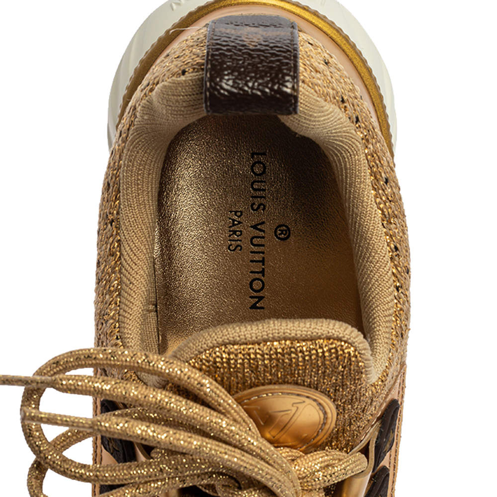 Louis Vuitton Gold Knit Fabric and Leather Aftergame Sneakers Size