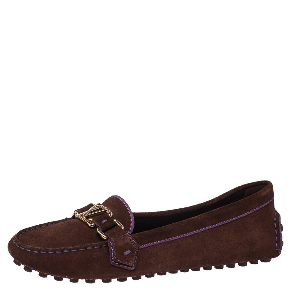 Pre Owned Louis Vuitton Two Tone Suede Leather Oxford Slip On Loafers Size 39.5