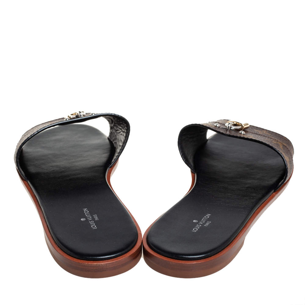 Louis Vuitton Mule low Lock it sandals Brown Black Leather ref.845319 -  Joli Closet