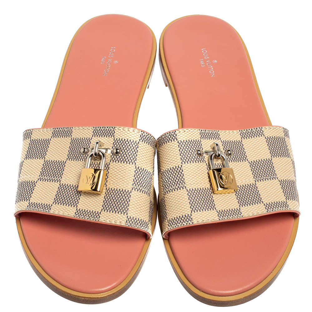 Louis Vuitton Pink Damier Azur Canvas Lock it Flat Sandals Size 41 Louis  Vuitton