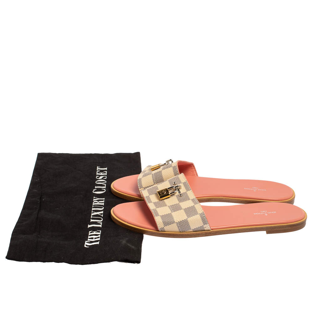 Louis Vuitton Pink Damier Azur Canvas Lock it Flat Sandals Size 41 Louis  Vuitton