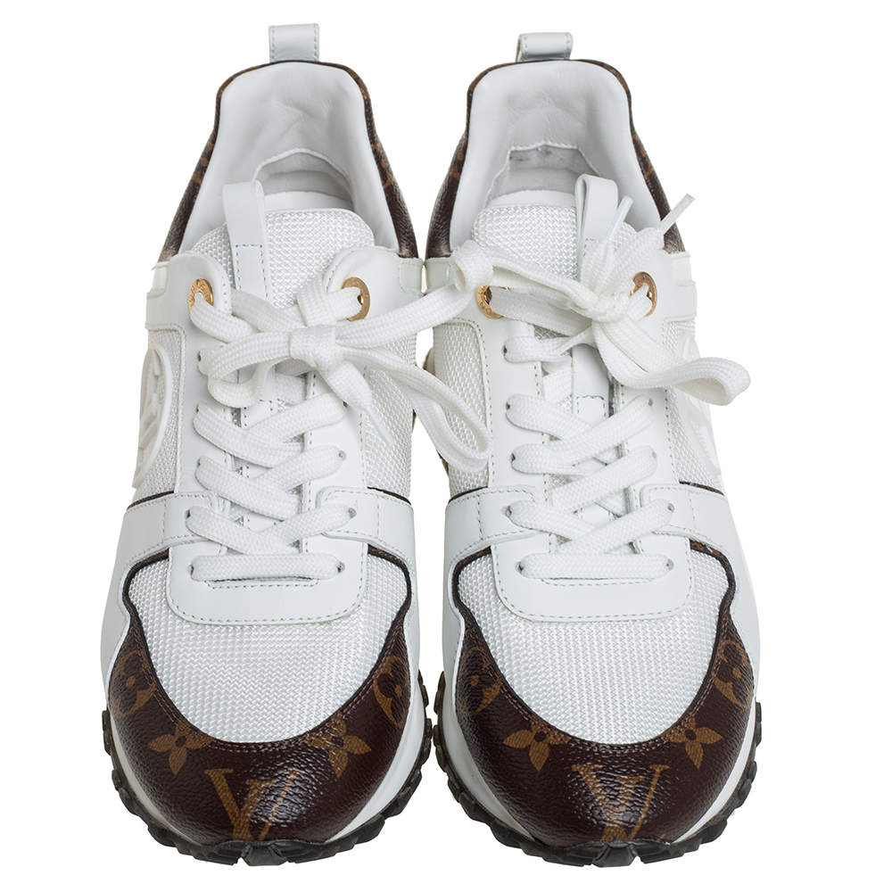 Louis Vuitton Rare Women's Size 35 White x Brown Monogram Run Away Sneaker 1012lv34