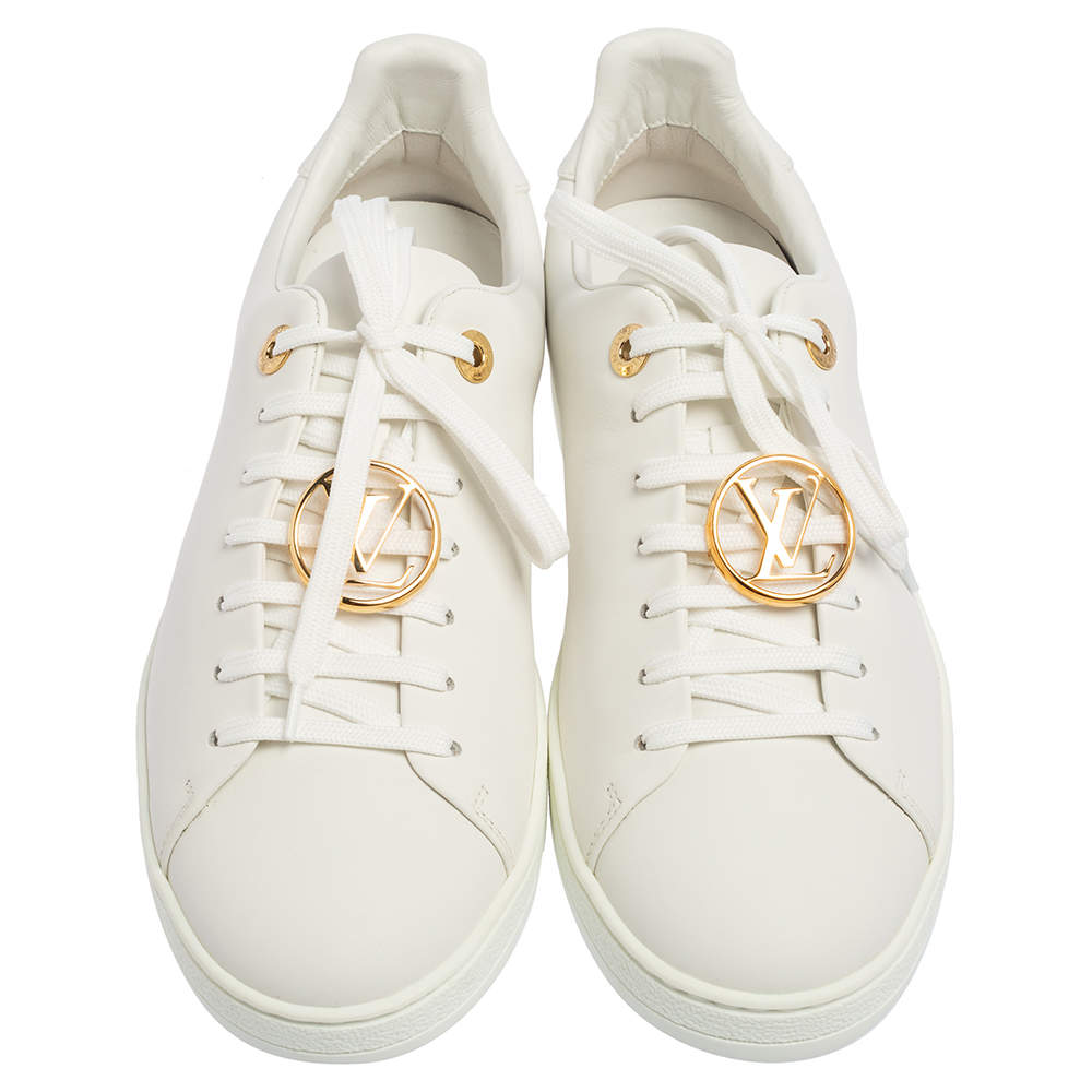 LOUIS VUITTON white leather rubber shoes Sz 38.5-7.5 $1200 laced sneakers  ITALY