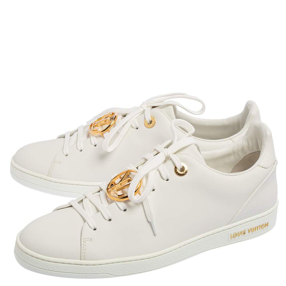 Louis Vuitton White Leather Frontrow Metal Logo Lace Up Sneakers