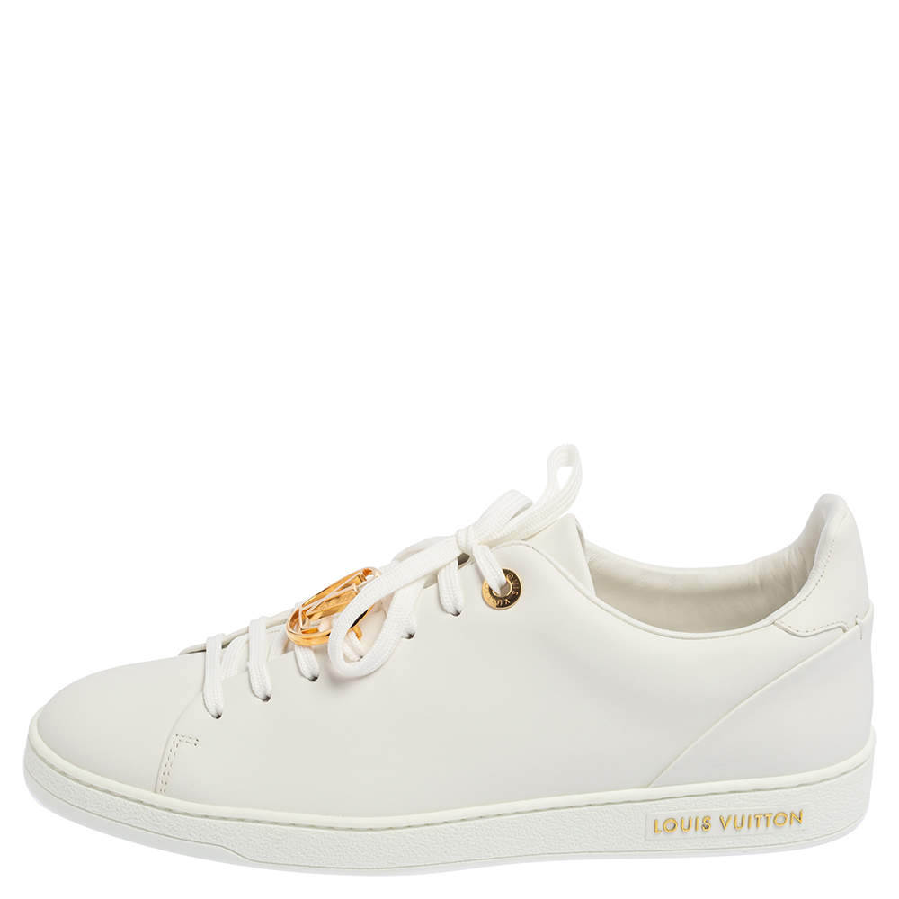 Louis Vuitton White Leather Frontrow Metal Logo Lace Up Sneakers