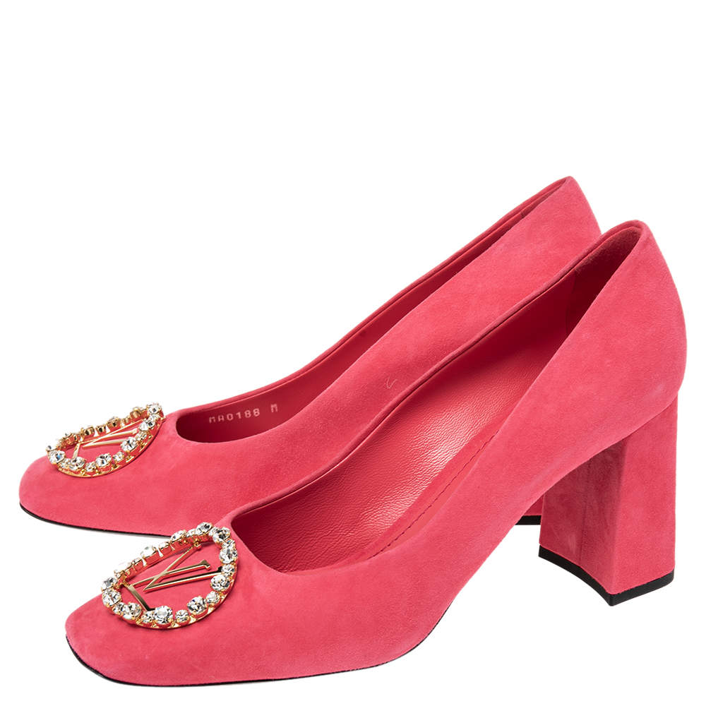Louis Vuitton Pink Suede Crystal Madeleine Block Heel Pumps Size 41 Louis  Vuitton