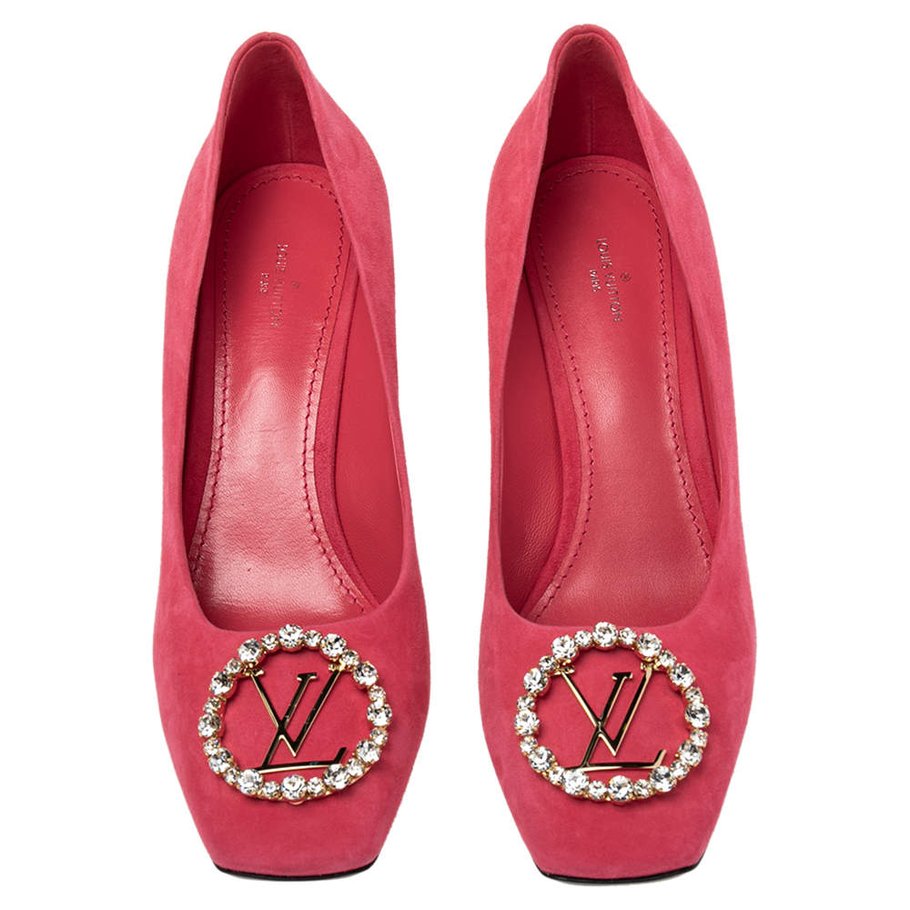 Louis Vuitton Pink Suede Crystal Madeleine Block Heel Pumps Size 41 Louis  Vuitton