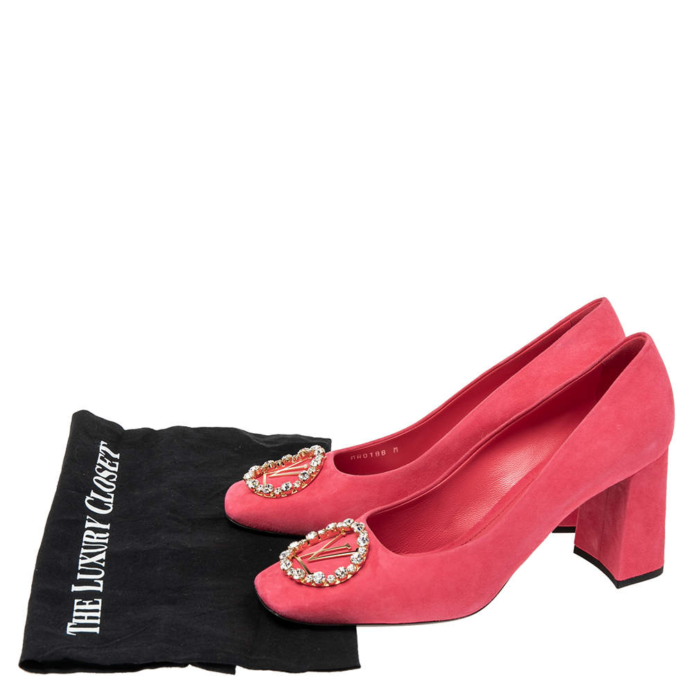 Louis Vuitton Pink Suede Crystal Madeleine Block Heel Pumps Size 41 at  1stDibs