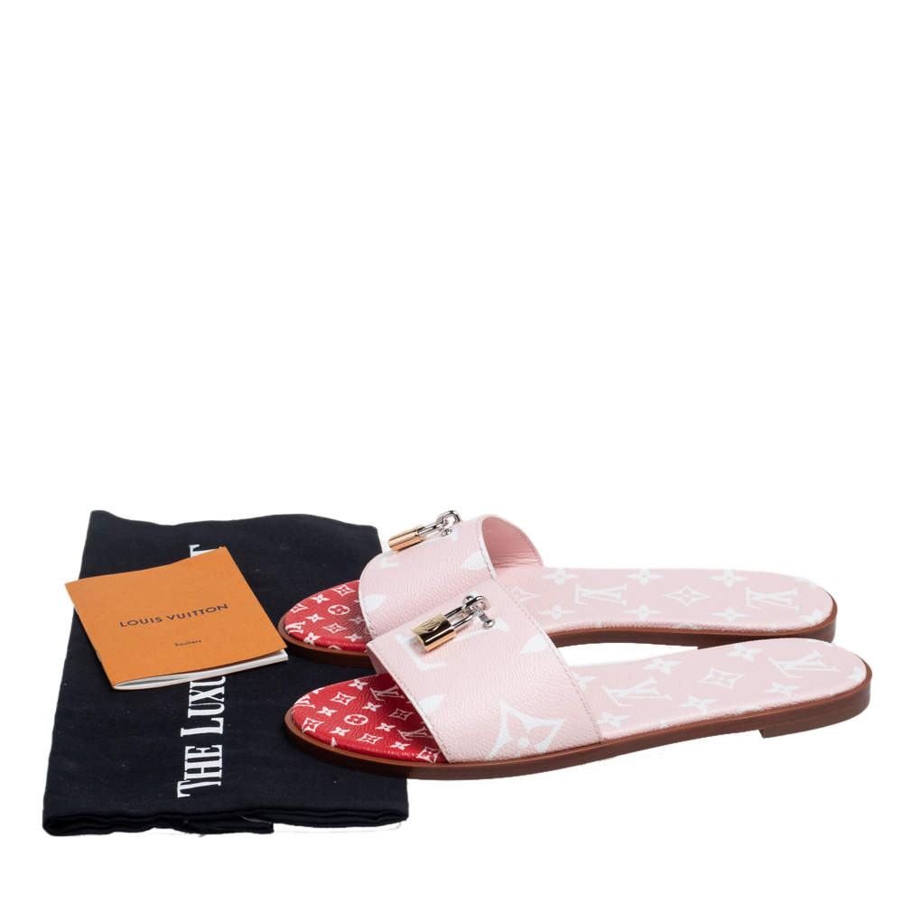 Louis Vuitton Pink Reverse Monogram Canvas Lock It Flat Slide Sandals Size  39 Louis Vuitton