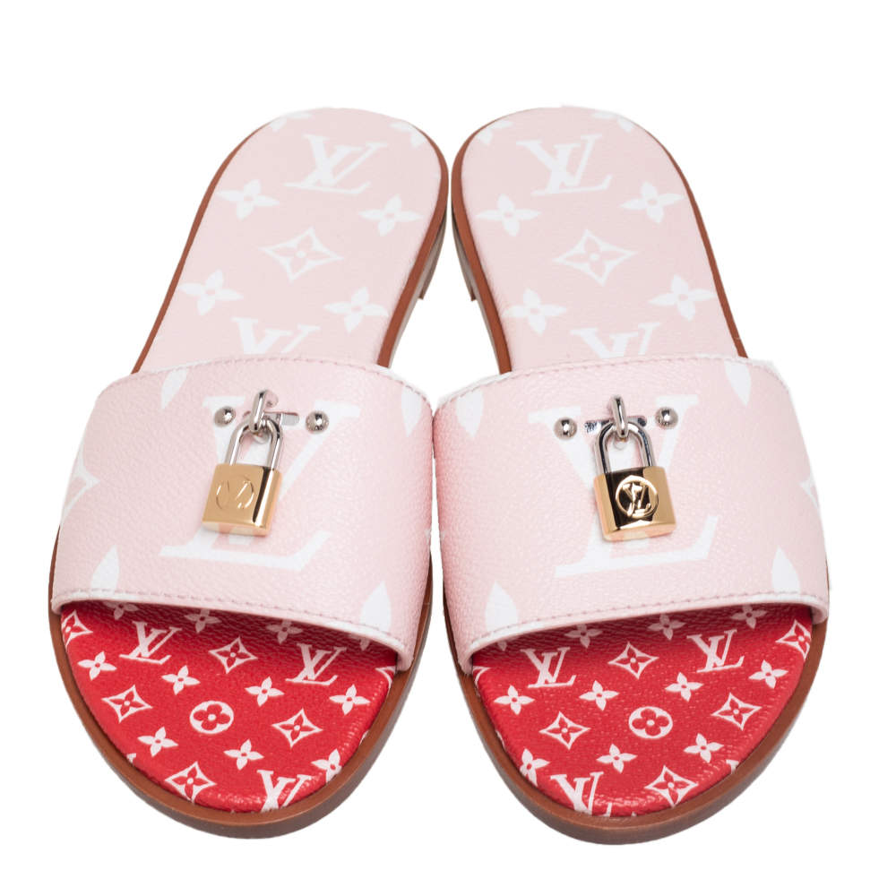 Louis Vuitton Pink Reverse Monogram Canvas Lock It Flat Slide Sandals Size 39  Louis Vuitton