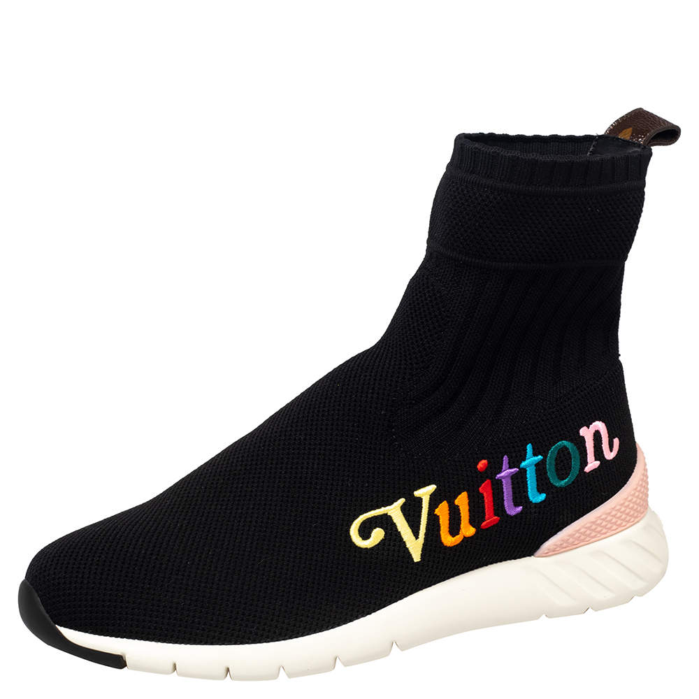 مملوكة مسبقًا Louis Vuitton Black Knit Fabric High Top Sneakers Size 37