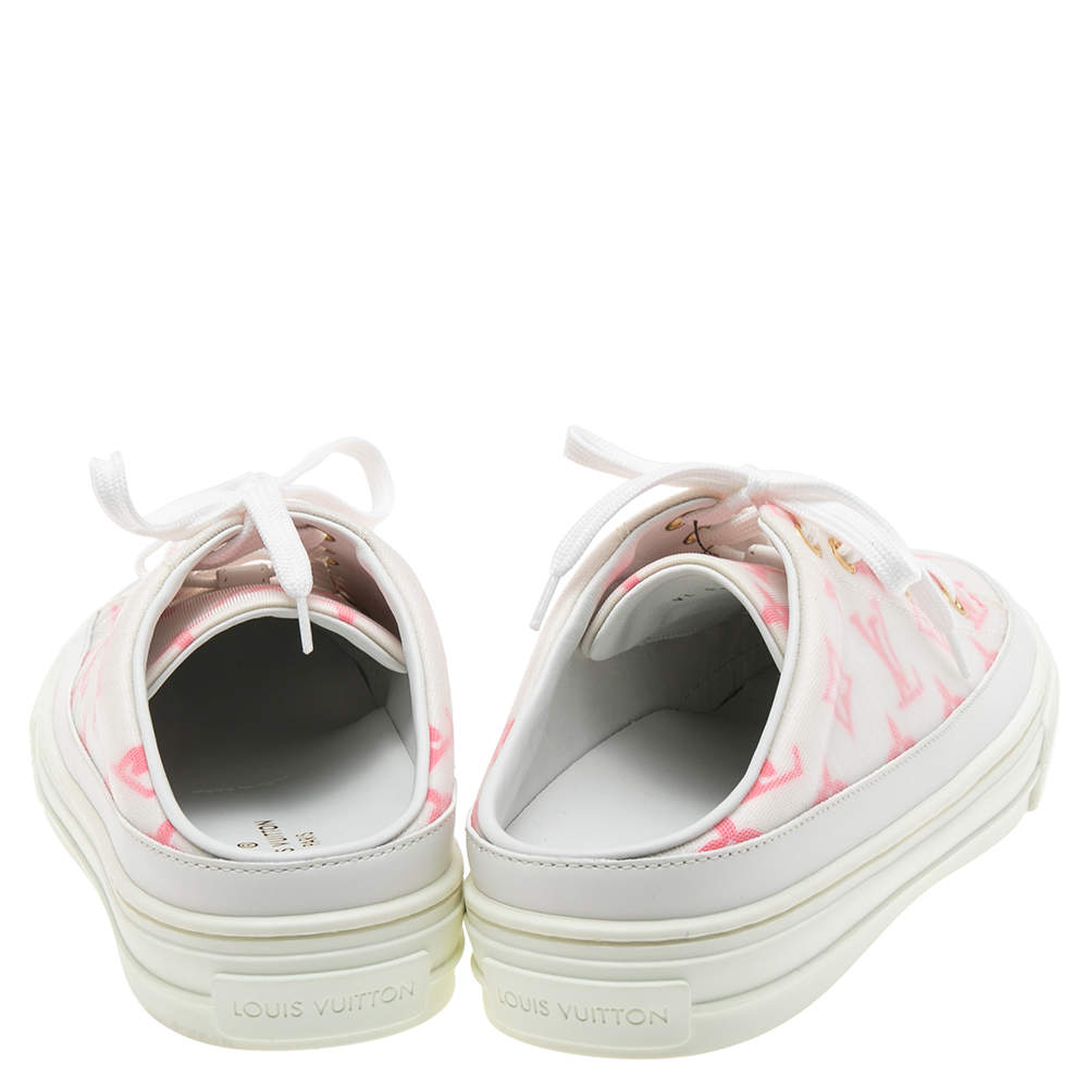 FULL SET Louis Vuitton LV Stellar Open Back Sneakers Slip On Shoes White  Pink