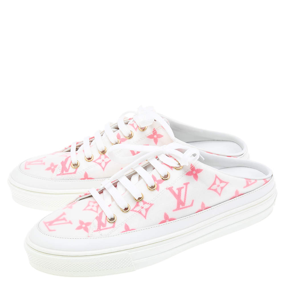 Louis Vuitton Pink/White Monogram Mesh And Leather Stellar Open Back  Sneakers Size 38.5