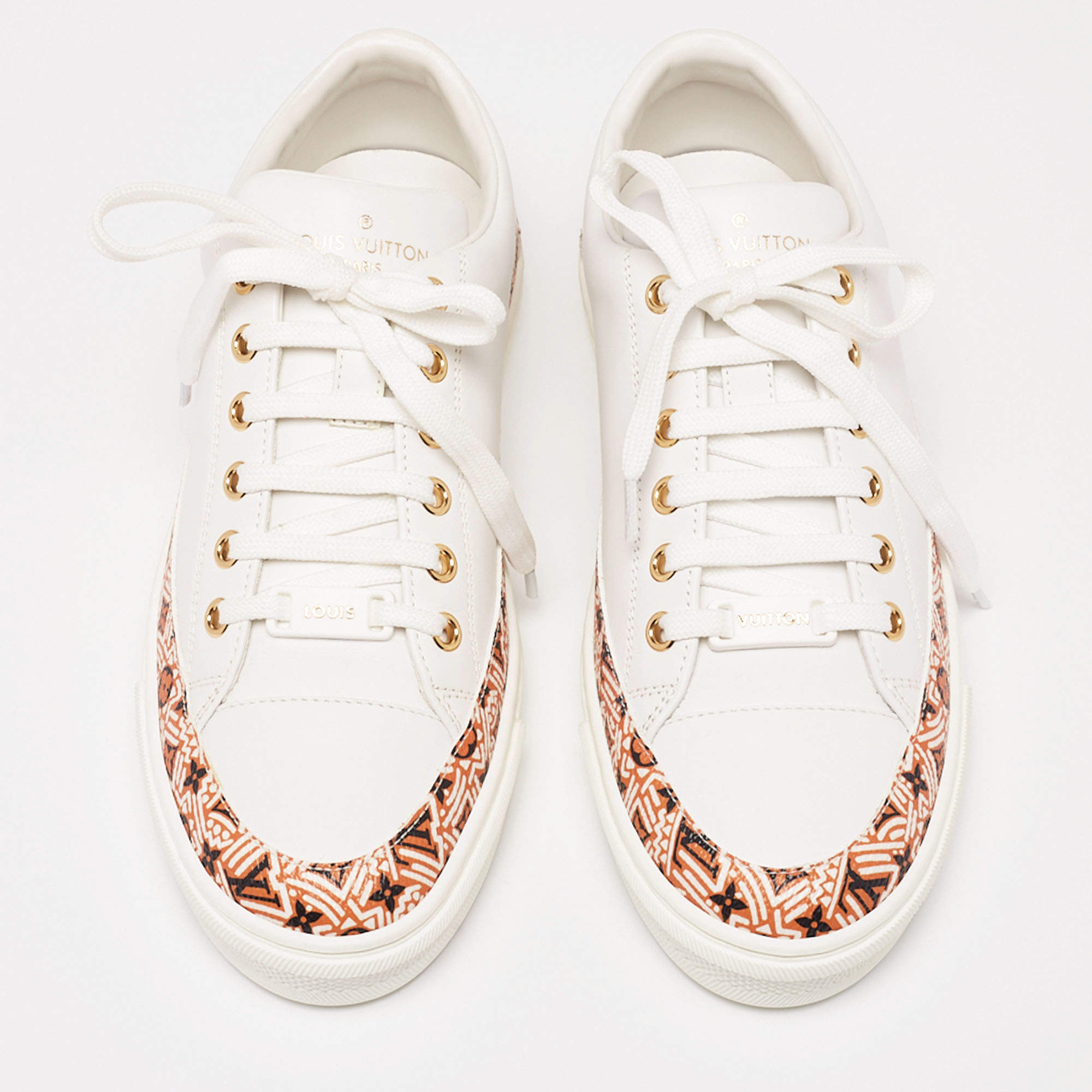 Louis Vuitton White Leather And Coated Canvas Stellar Low Top