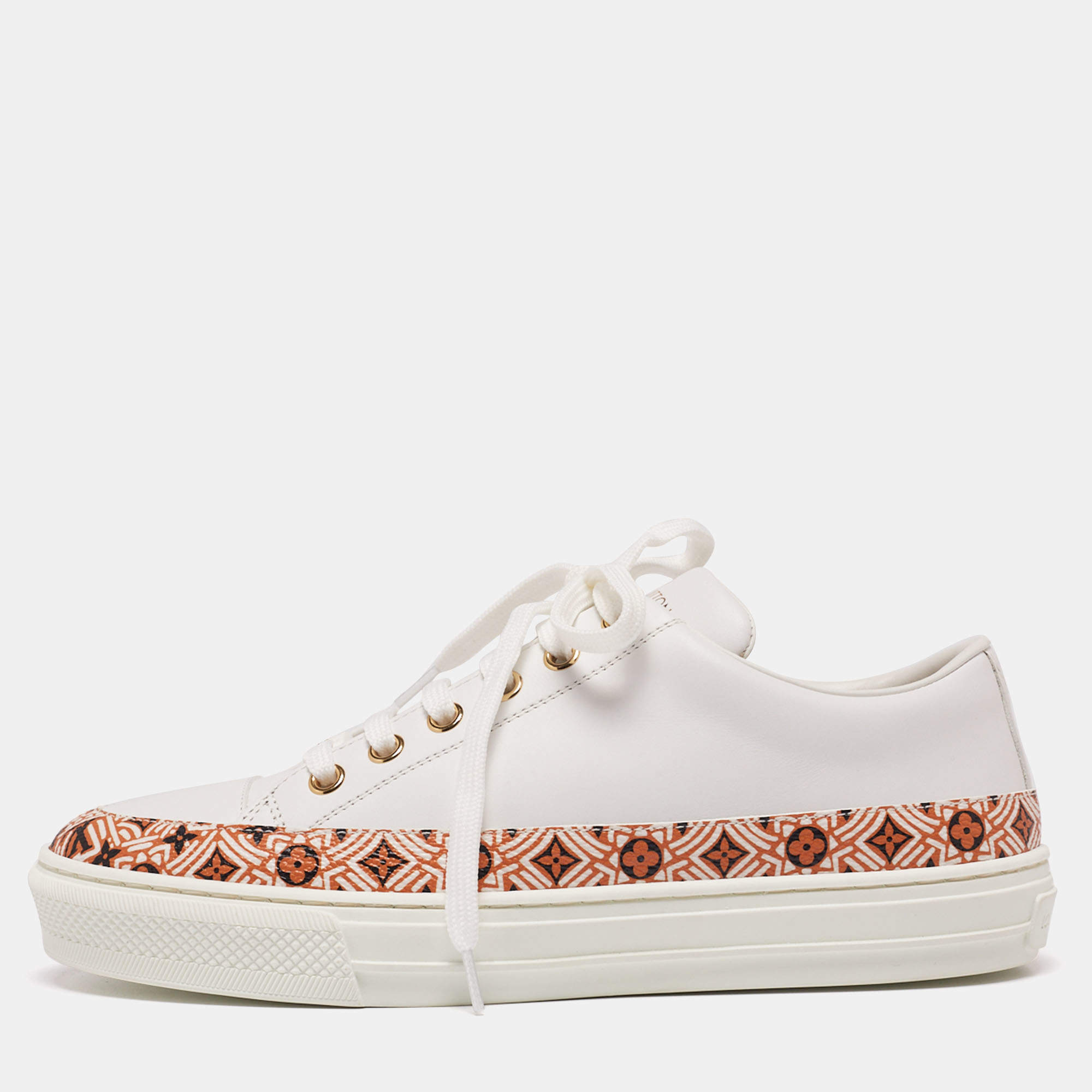 Louis Vuitton White Leather And Coated Canvas Stellar Low Top Sneakers Size 36.5