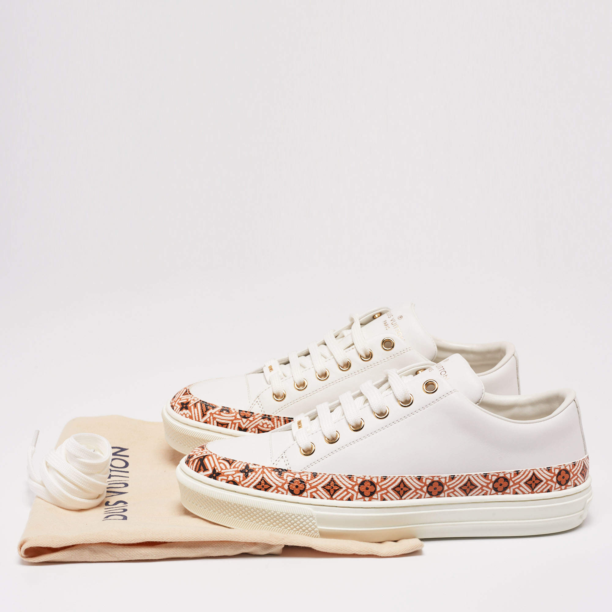 Louis Vuitton White Leather And Coated Canvas Stellar Low Top Sneakers Size  36.5 at 1stDibs