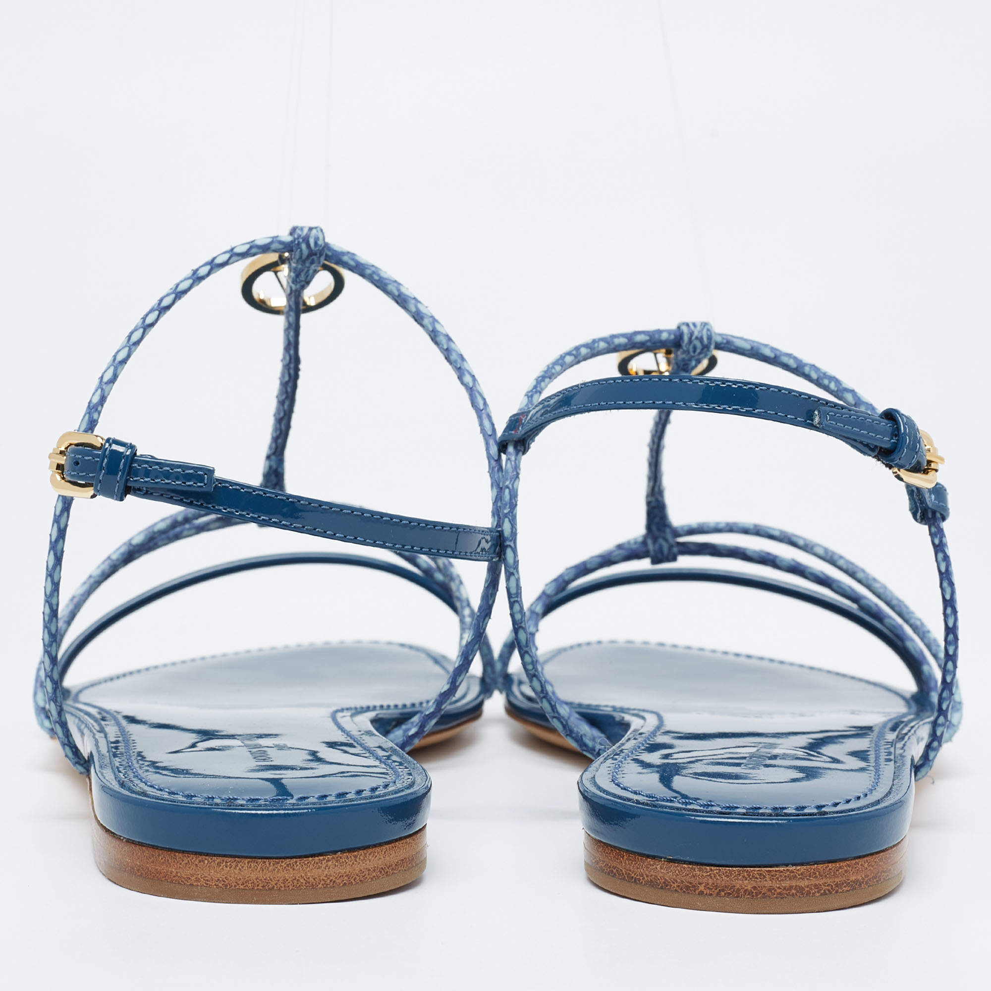 Louis Vuitton Blue Snakeskin Leather Sunseeker Ankle Strap Flat Sandals  Size 37.5 Louis Vuitton