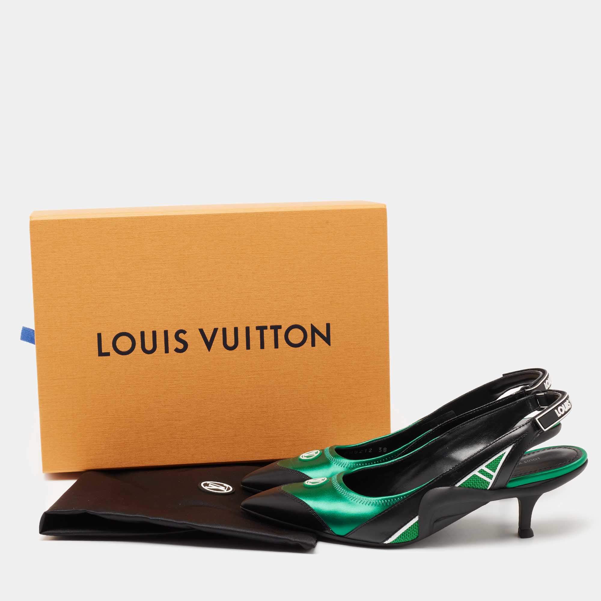 Louis Vuitton Green/Black Satin, Mesh and Leather Archlight Slingback Pumps  Size 38 Louis Vuitton