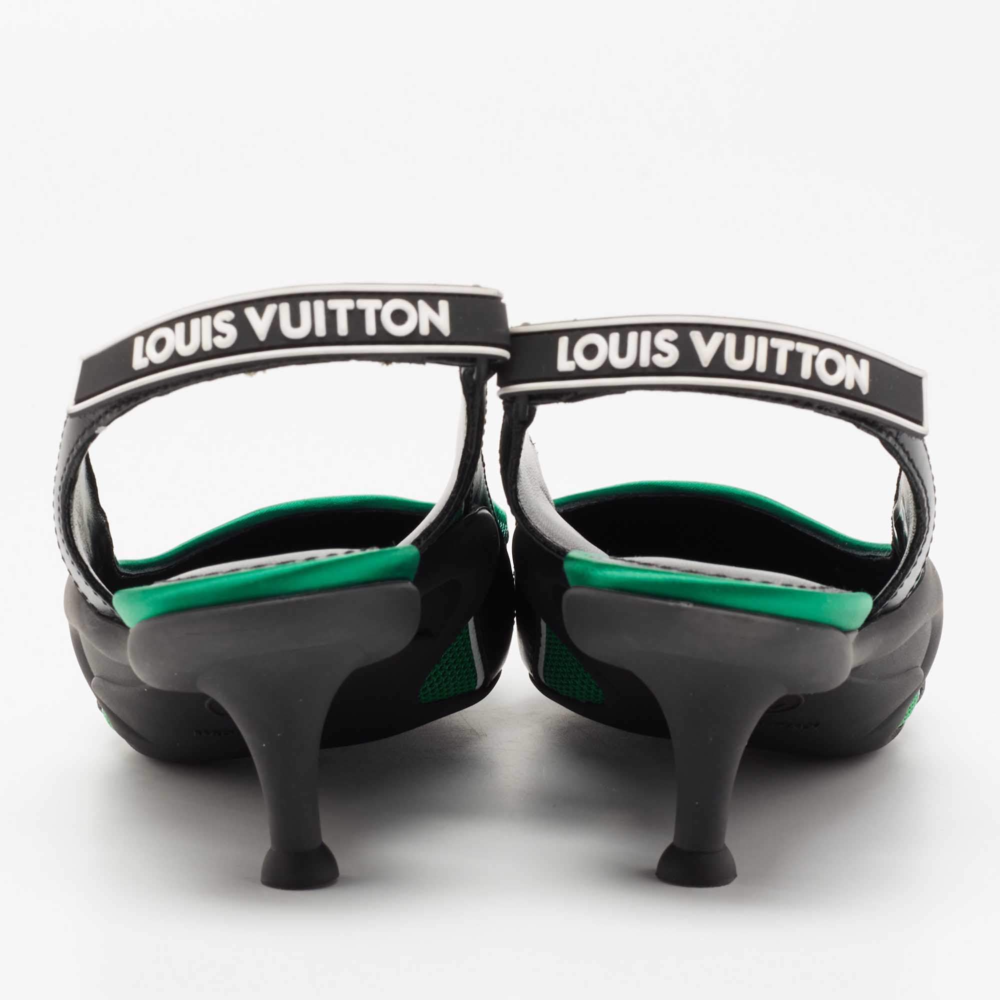 Louis Vuitton Green/Black Satin, Mesh and Leather Archlight Slingback Pumps  Size 38 Louis Vuitton