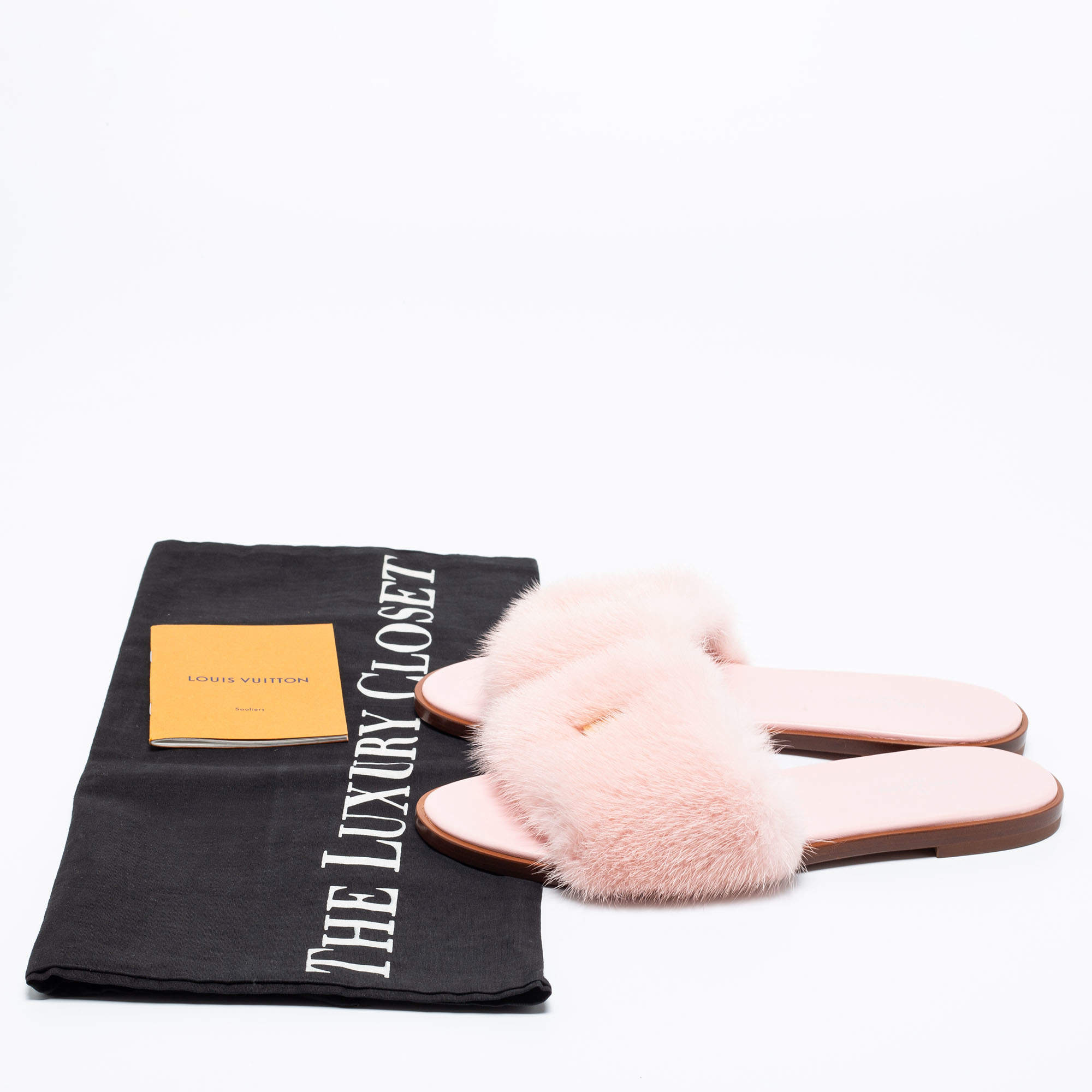 Louis Vuitton Pink Mink Fur Lock It Flat Slides