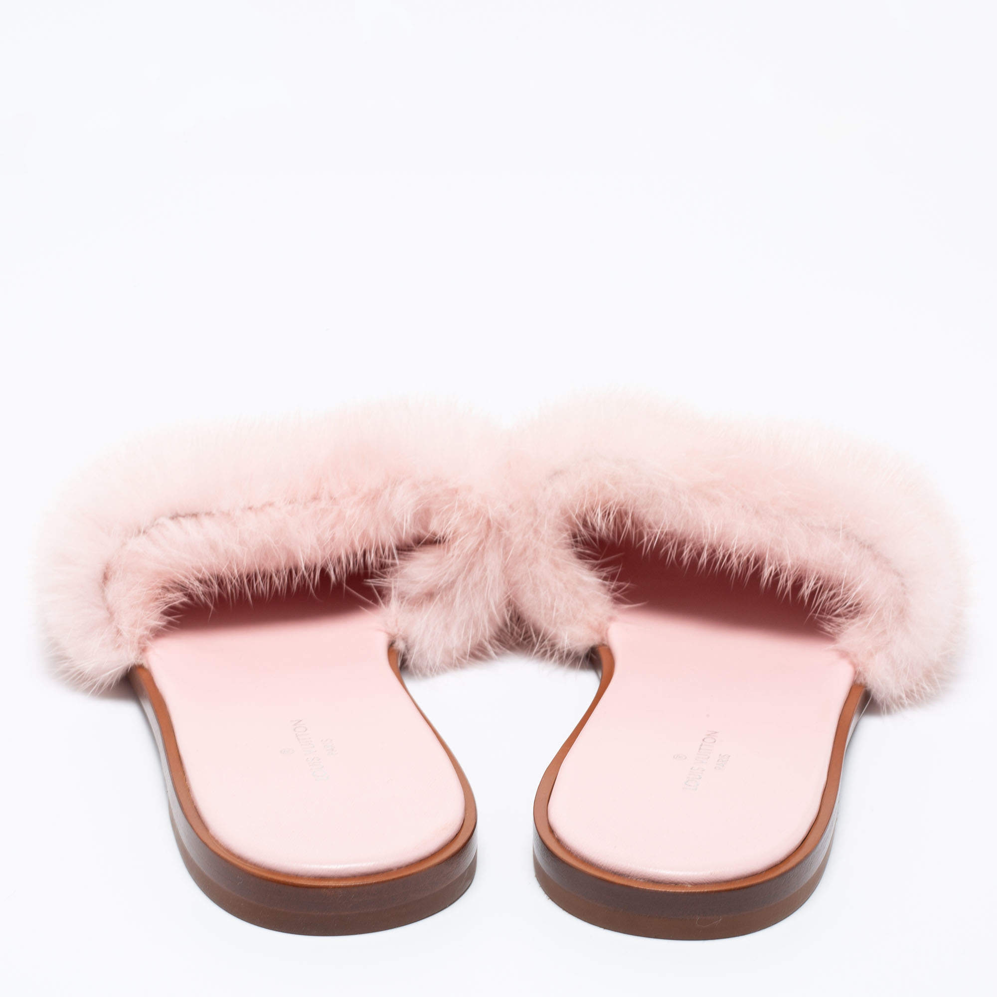 Louis Vuitton Pink Mink Fur Lock It Flat Slides Size 36 Louis Vuitton | The  Luxury Closet