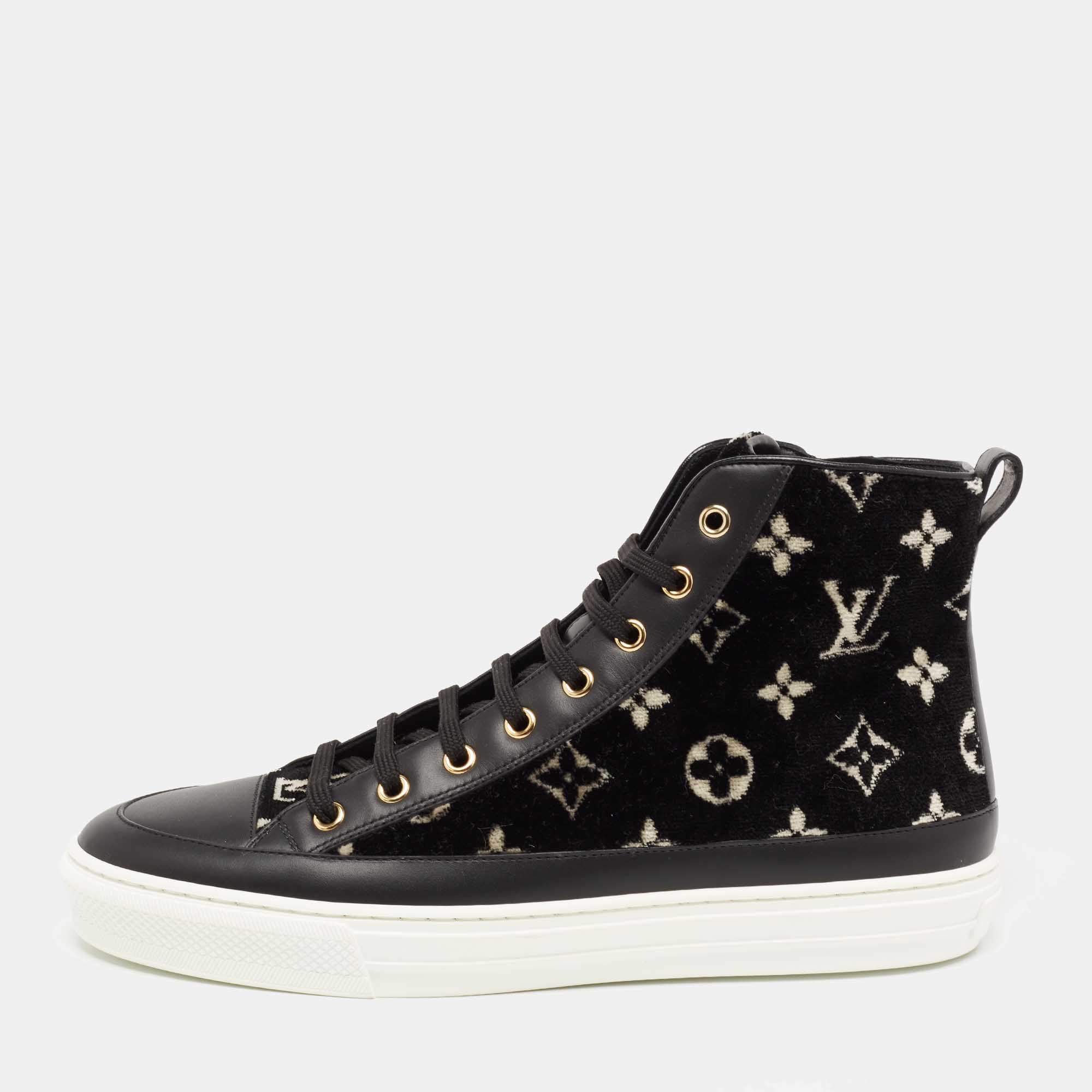 Louis Vuitton Black Leather And Velvet Trainers High Top Sneakers Size 40 Louis  Vuitton
